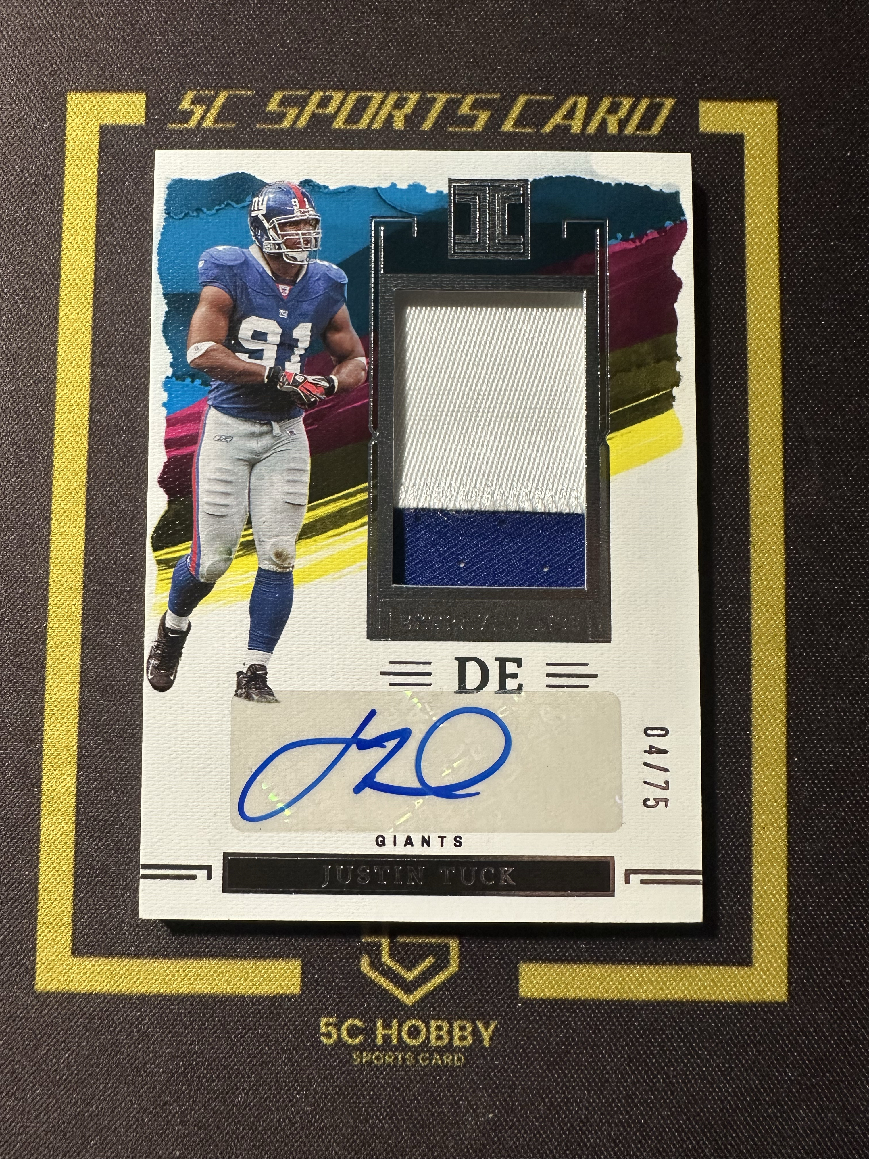 【主演出卡】 2023 panini impeccable 橄榄球 巨人队 Justin Tuck 04/75 球衣实物 签字 卡品如图 Patch auto