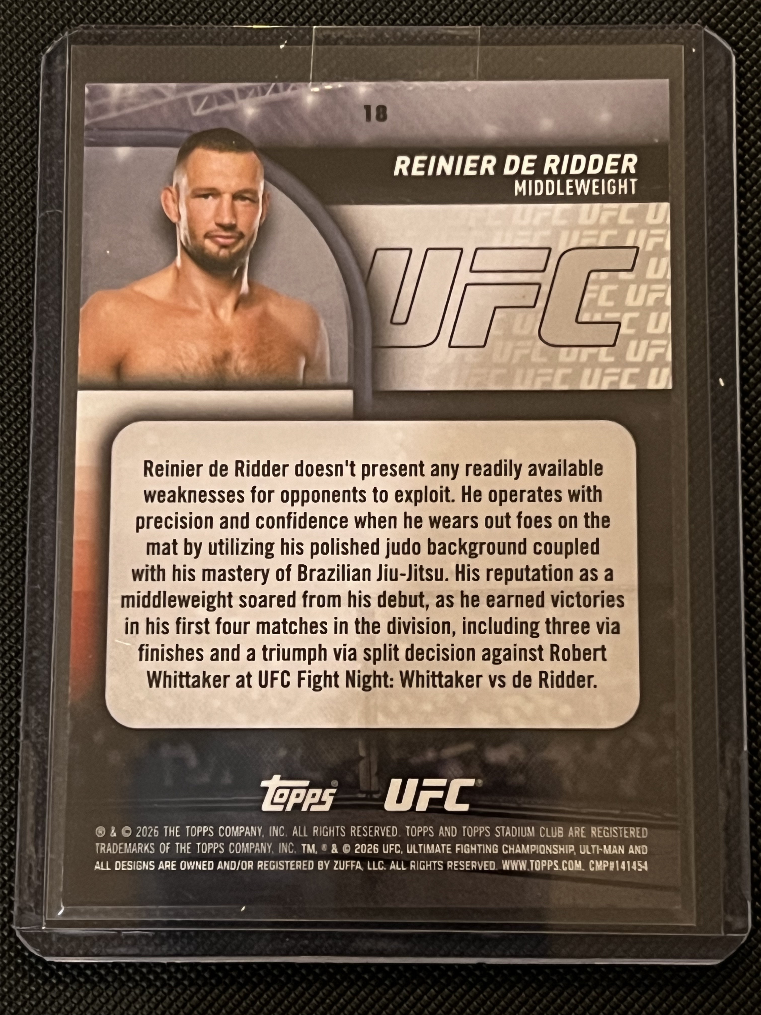 2026 Topps Stadium Club Reinier de Ridder #18 UFC 雷尼尔-德-里德尔 299编 绿平行 折射卡!!经典战斗选图 凑套必备!!
