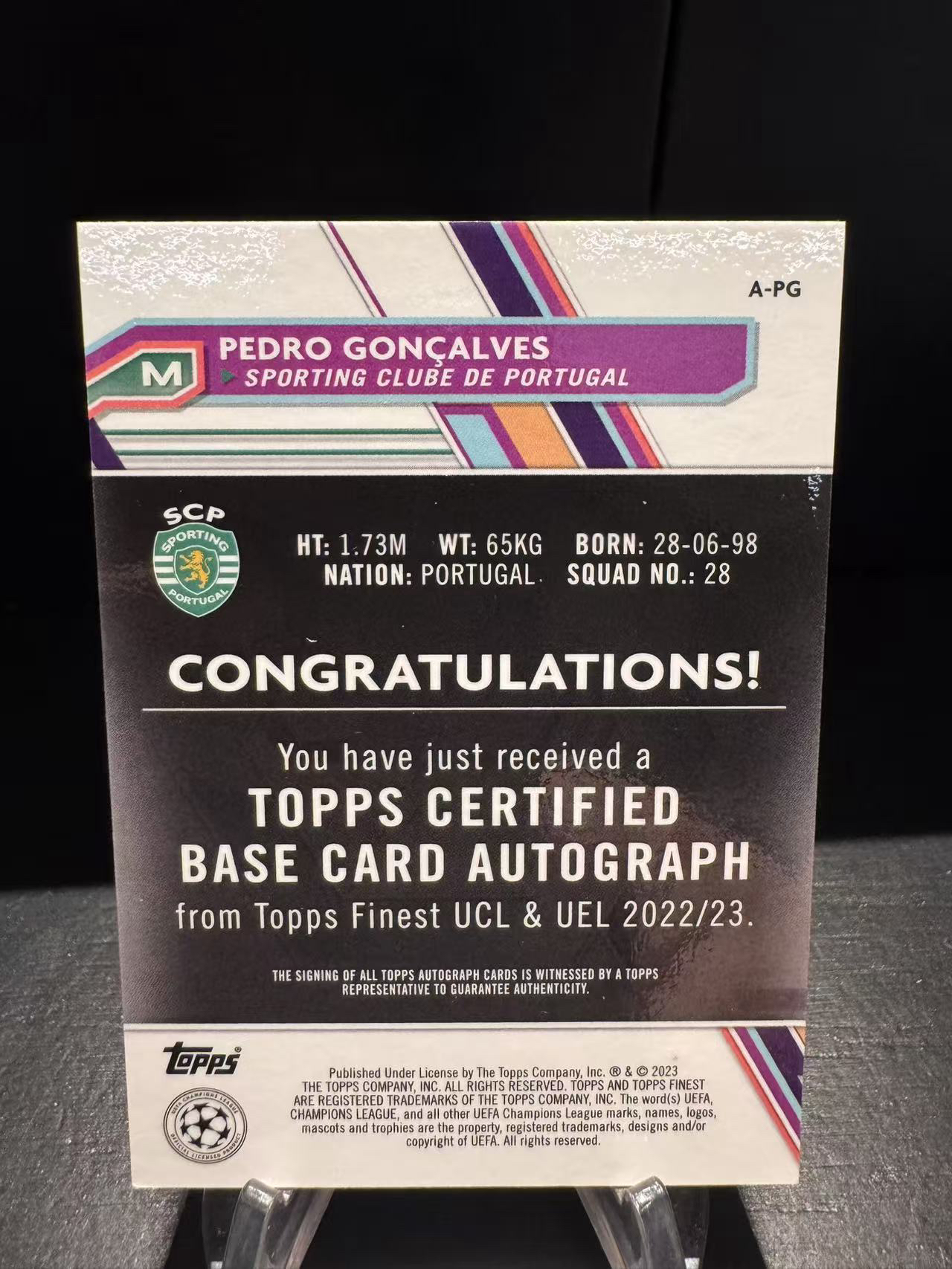 龖2023 Topps Finest Pedro Goncalves 欧冠欧战 佩德罗 贡萨尔维斯 葡萄牙体育 签字 签名 银折 折射 卡品如图 MJ002M