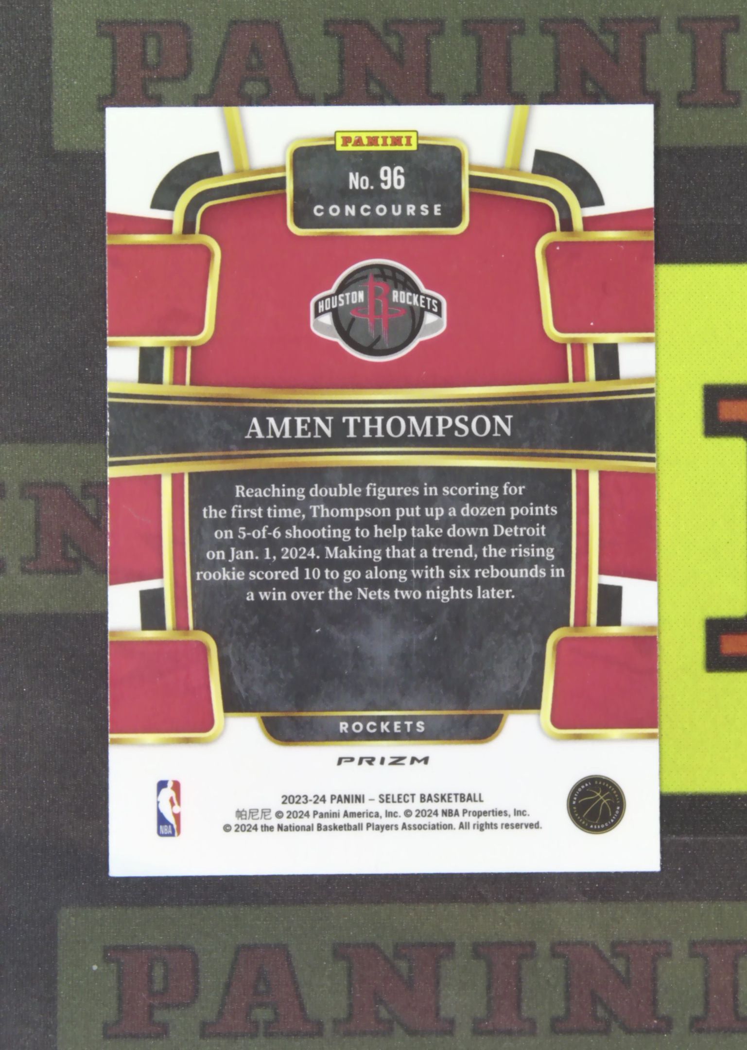 2023-24 Panini Select Amen Thompson RC Nirvana Project 阿门 汤普森 火箭 新秀 银折 折射 一级 卡品如图 收藏必备 zz001