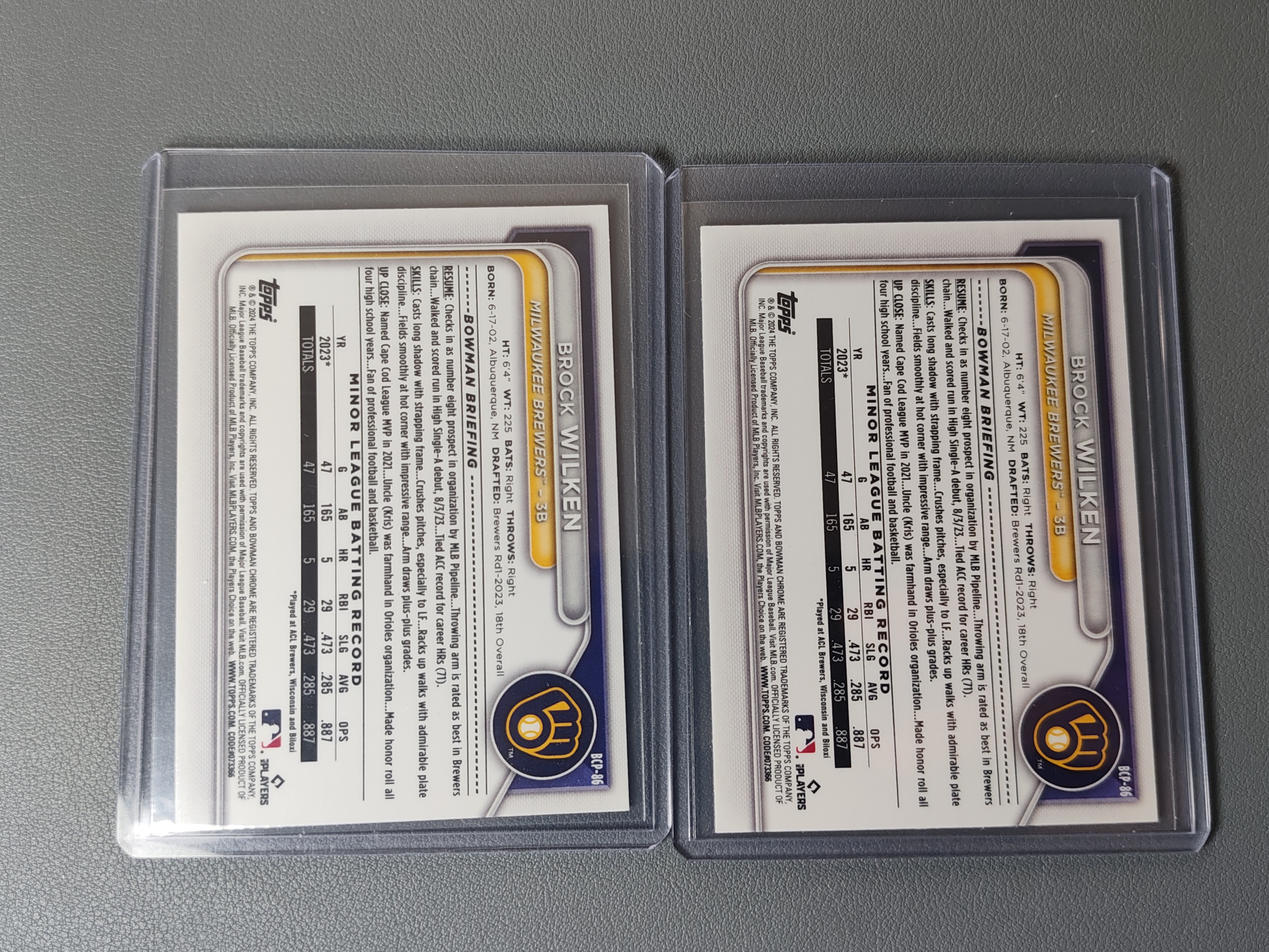 2024 Topps Bowman Brock Wilken RC 1st 银mojo折!2张 【001】