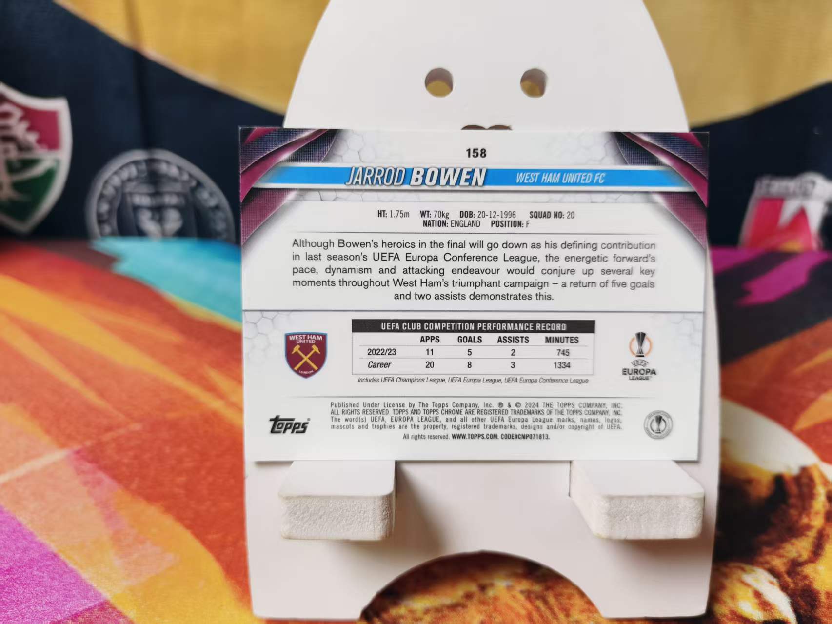 2022-23 topps 欧冠chrome蓝宝石 限量 99编 JARROD BOWEN鲍文 西汉姆联 黄碎冰折射 值得收藏 NN