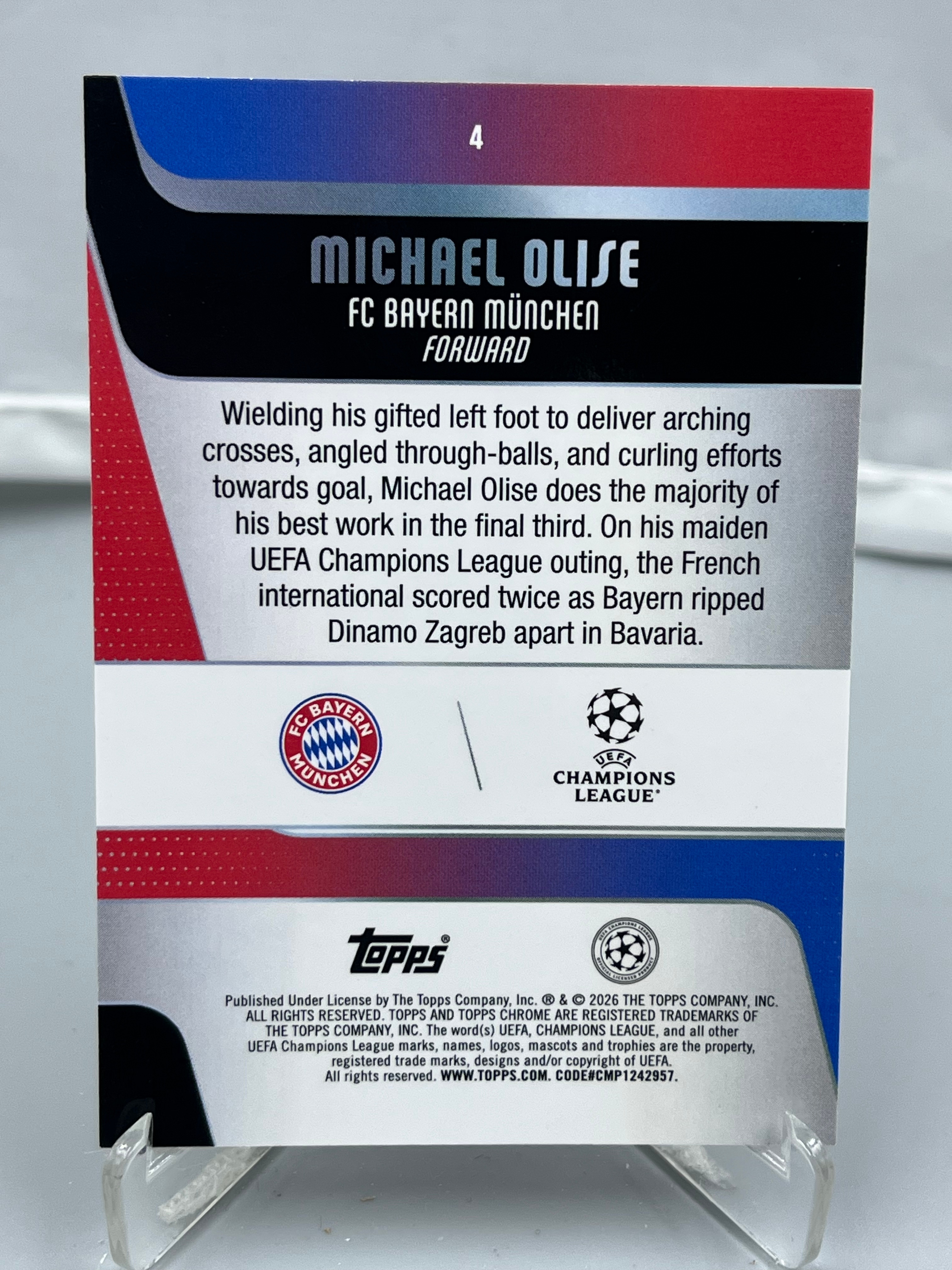 2026 Topps Chrome Michael Olise 欧冠欧战TC 奥利塞 拜仁 法国 base 官方金球回购计划 瑕疵如图【暴富 LK张】ta959