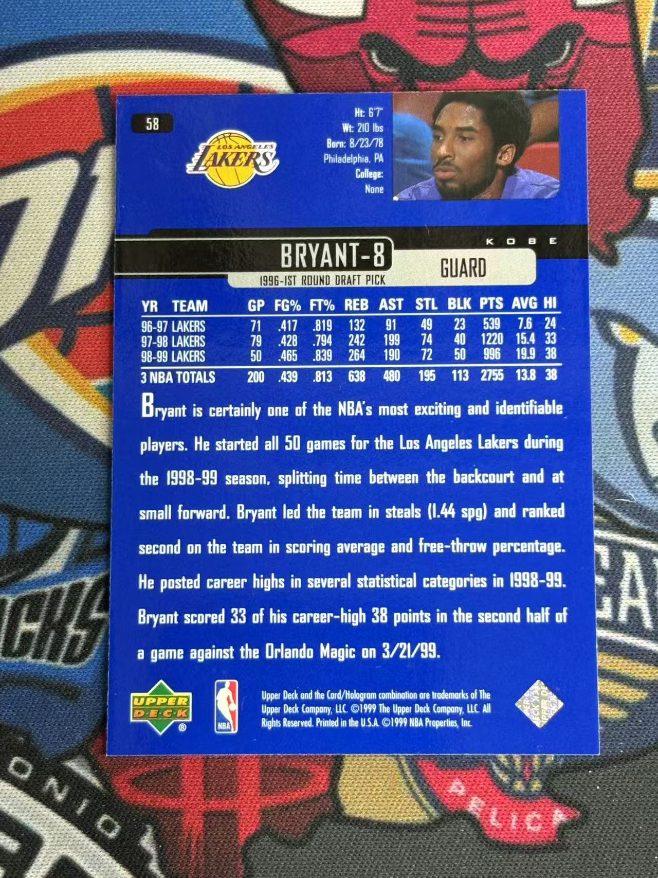 1999 UPPER DECK UD系列 Kobe Bryant 湖人名宿 8/24 黑曼巴 小飞侠 科比布莱恩特 经典老特卡 经典动作选图 专收凑套必备【烂臭嘴拍卖】