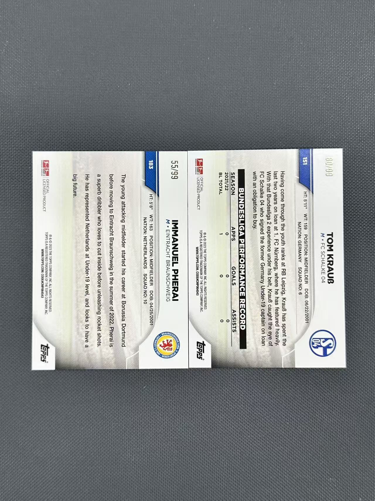 【欧卡体育】2023 Topps 德甲 碧玉盒 Tom Kraub 汤姆克劳斯 菲拉伊 /99编 银折 新秀RC 沙尔克04 布伦瑞克 收藏必备(CW)