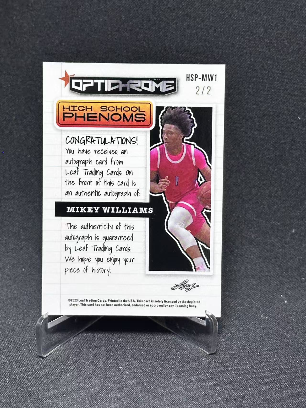 2023 Leaf optichrome Mikey Williams 【哆哆卡社】迈基·威廉姆斯 签字 2/2尾编 黑碎冰折 收藏必入 卡品如图