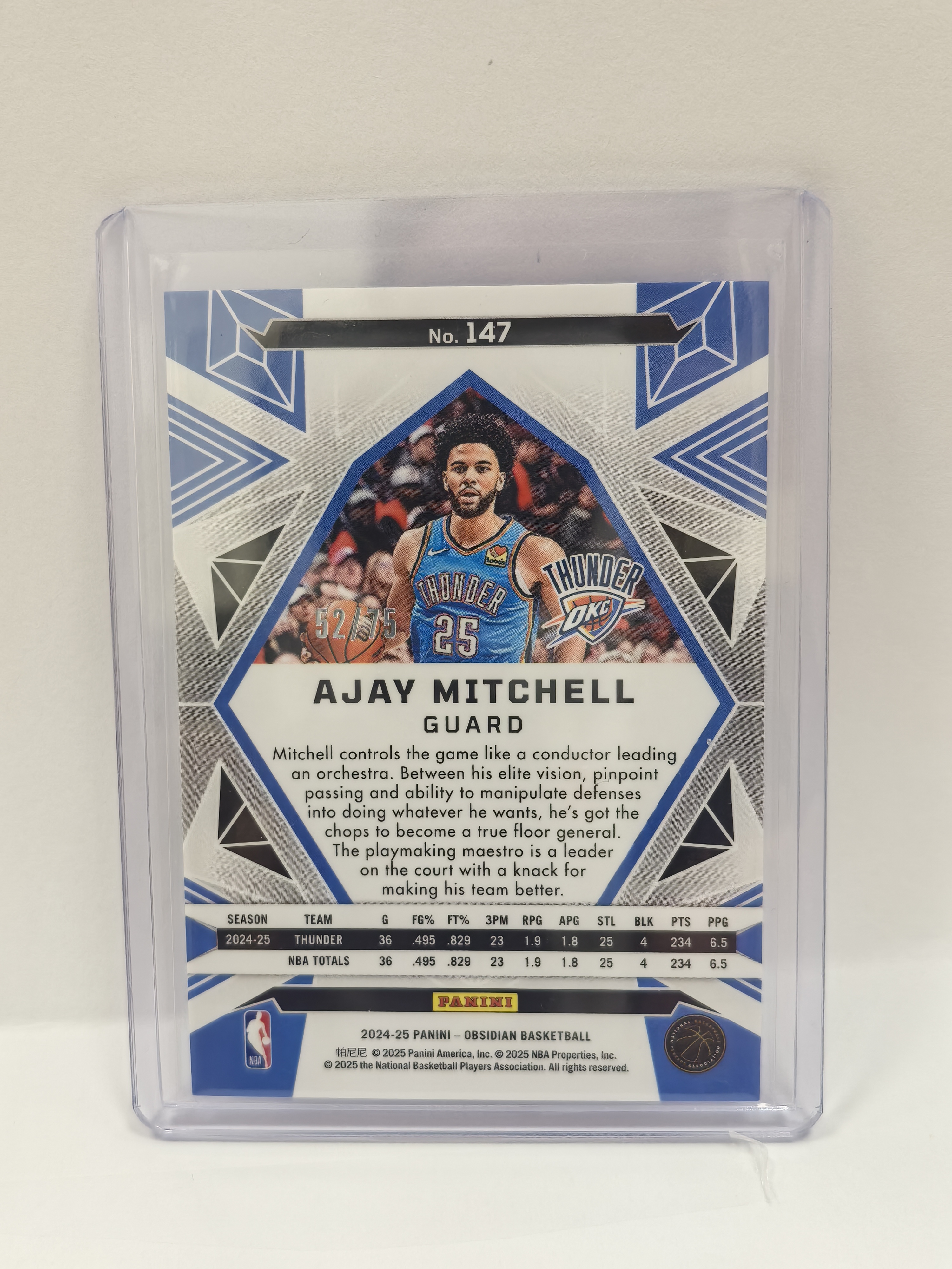 2024-25 Panini Obsidian Ajay Mitchell RC 黑曜石 新秀 雷霆 米切尔 52/75编 紫折 卡品如图 收藏必备