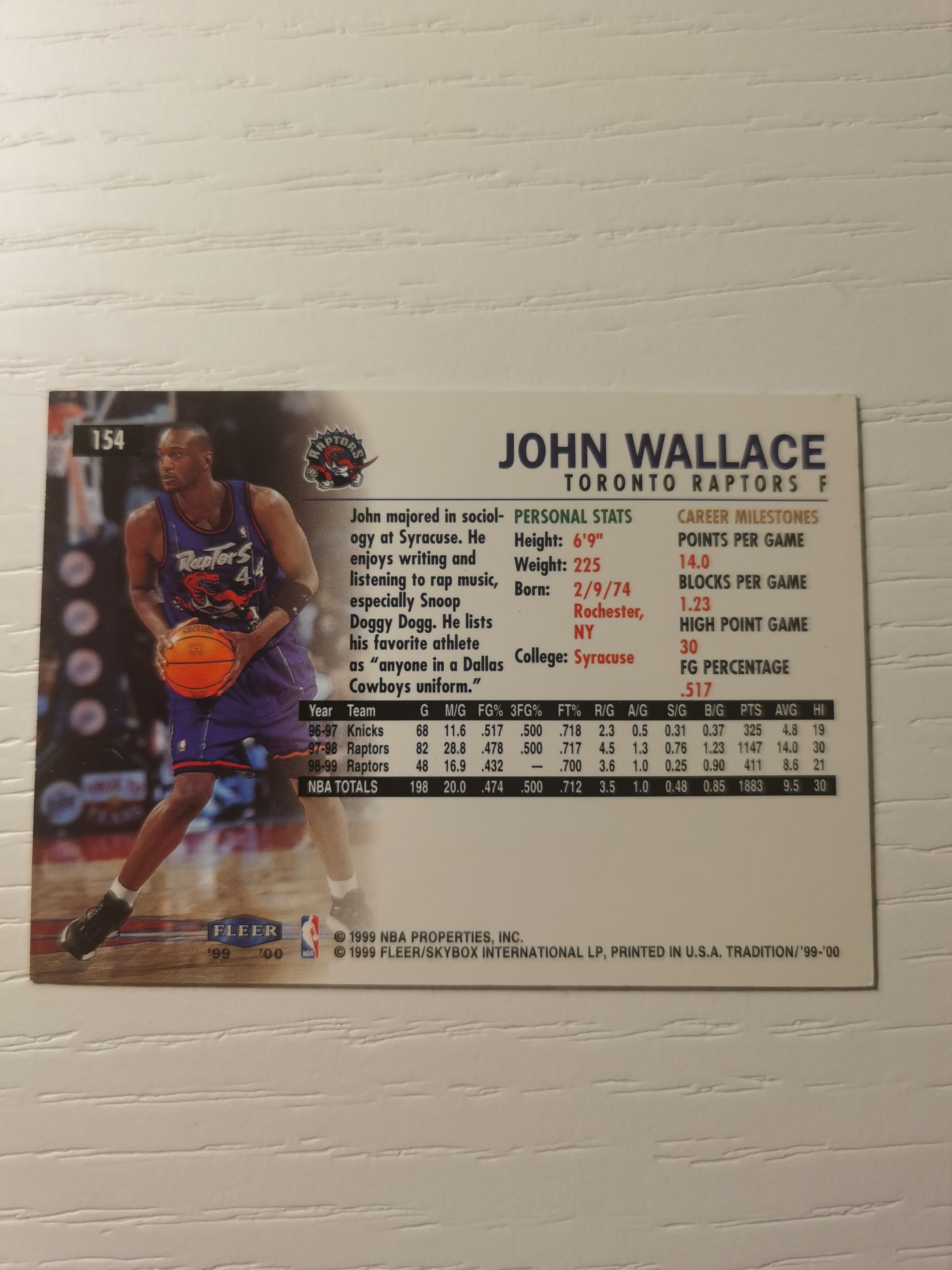 1999-00 Fleer Tradition John Wallace 1999-00 约翰-华莱士 fleer traditon银字 全明星球员 老橡树 与姚明搭档 防守悍将 猛龙 火箭