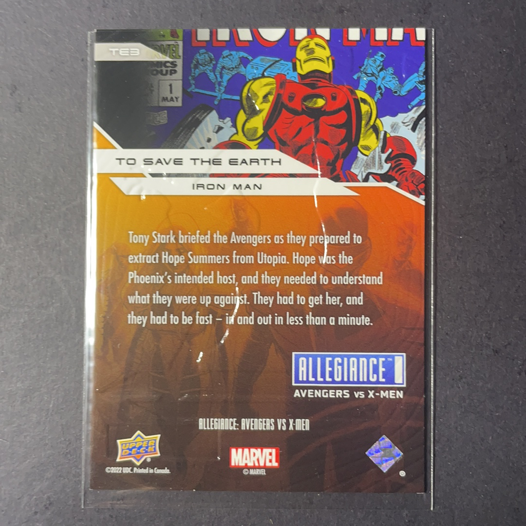 2023 Upper Deck Marvel (MCU) 复仇者联盟vsX战警 钢铁侠 拯救地球浮雕特卡 大比例箱货 序号TE3 2023 UD漫威漫画复联vsX战警系列 粉条代拍