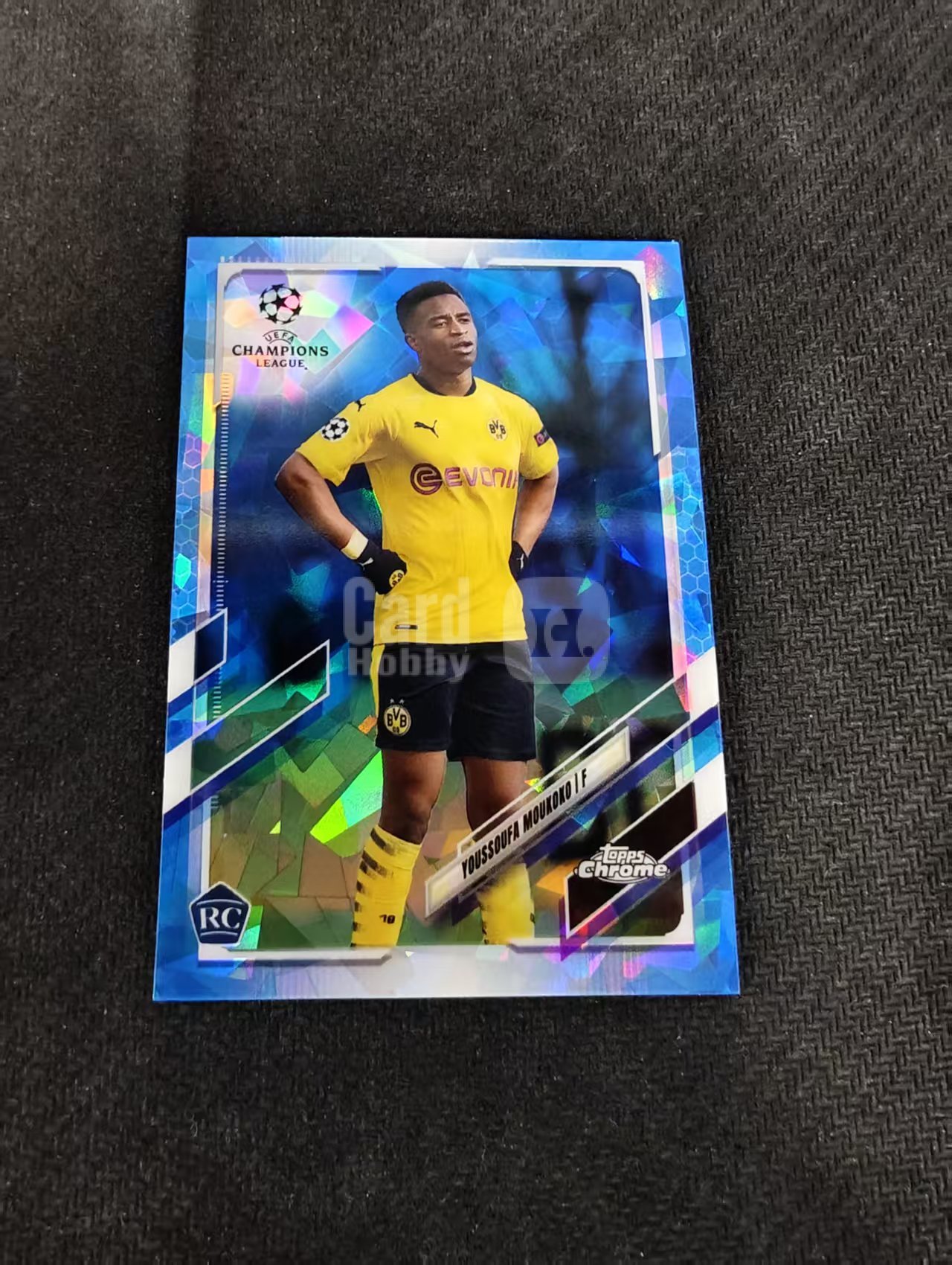 【可合并,不累计】2021 Topps Chrome Youssoufa Moukoko 穆科科 多特蒙德 RC 新秀 欧冠 蓝宝石 蓝碎冰 #55 划痕 边角瑕疵