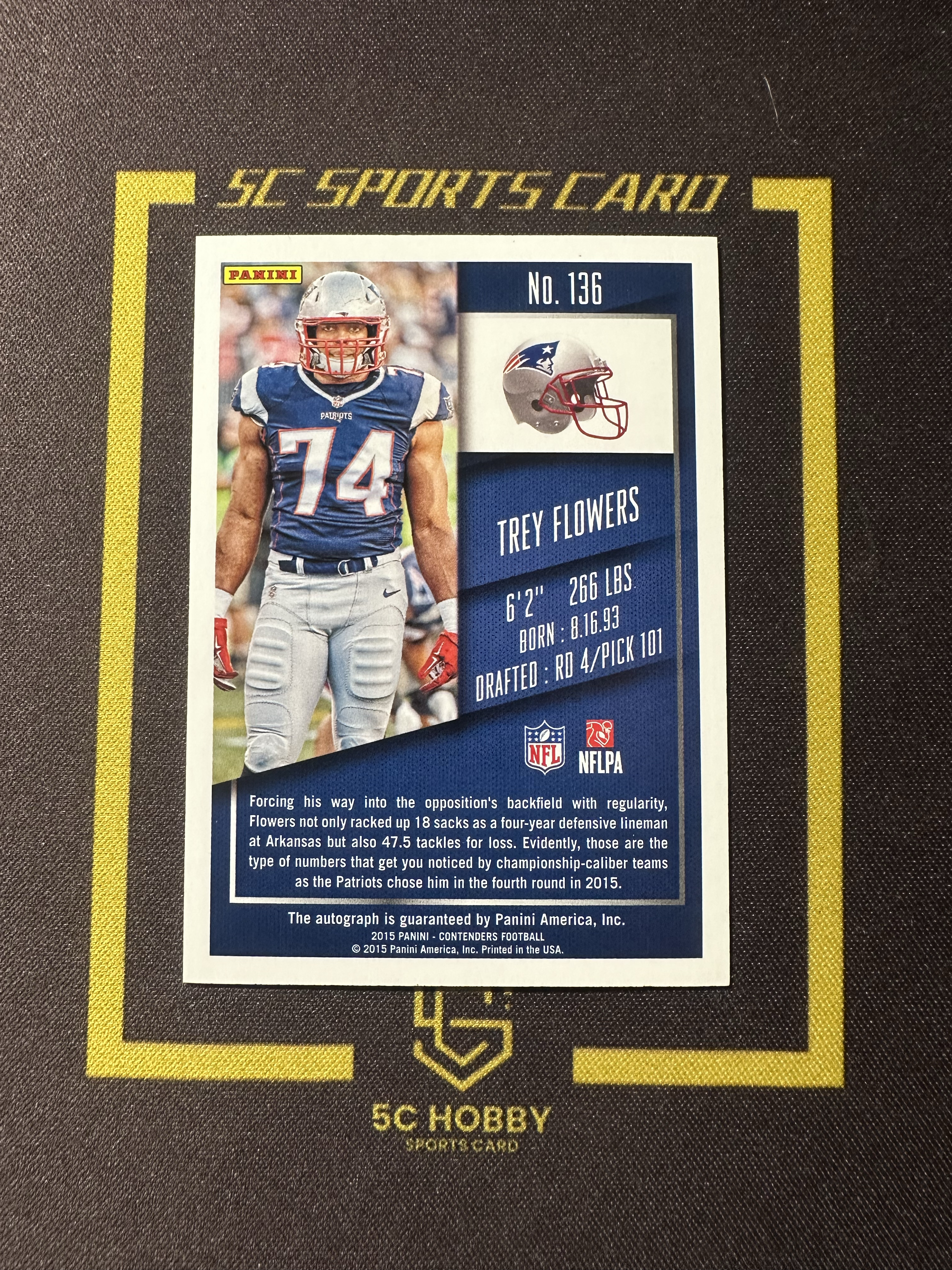 【主演出卡】2015 panini 橄榄球 contender 球票系列 爱国者 Trey Flowers 银版 070/199 新秀 球票 签字 卡品如图