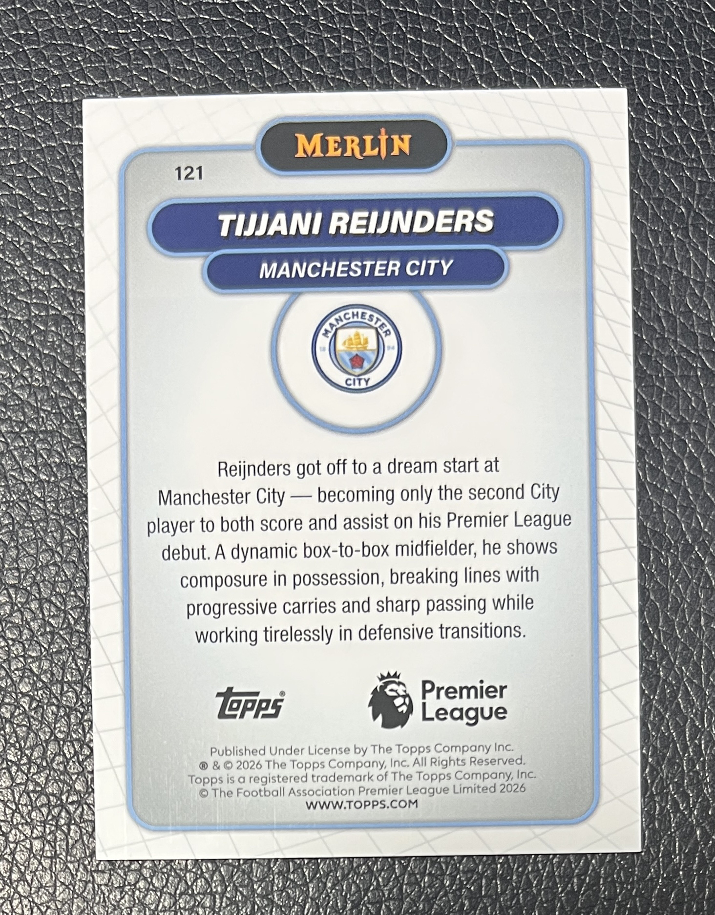 2026 Topps Merlin Tijjani Reijnders 赖因德斯 AC米兰 曼城 绿折 迷宫折 51/99编收藏必备 卡品如图