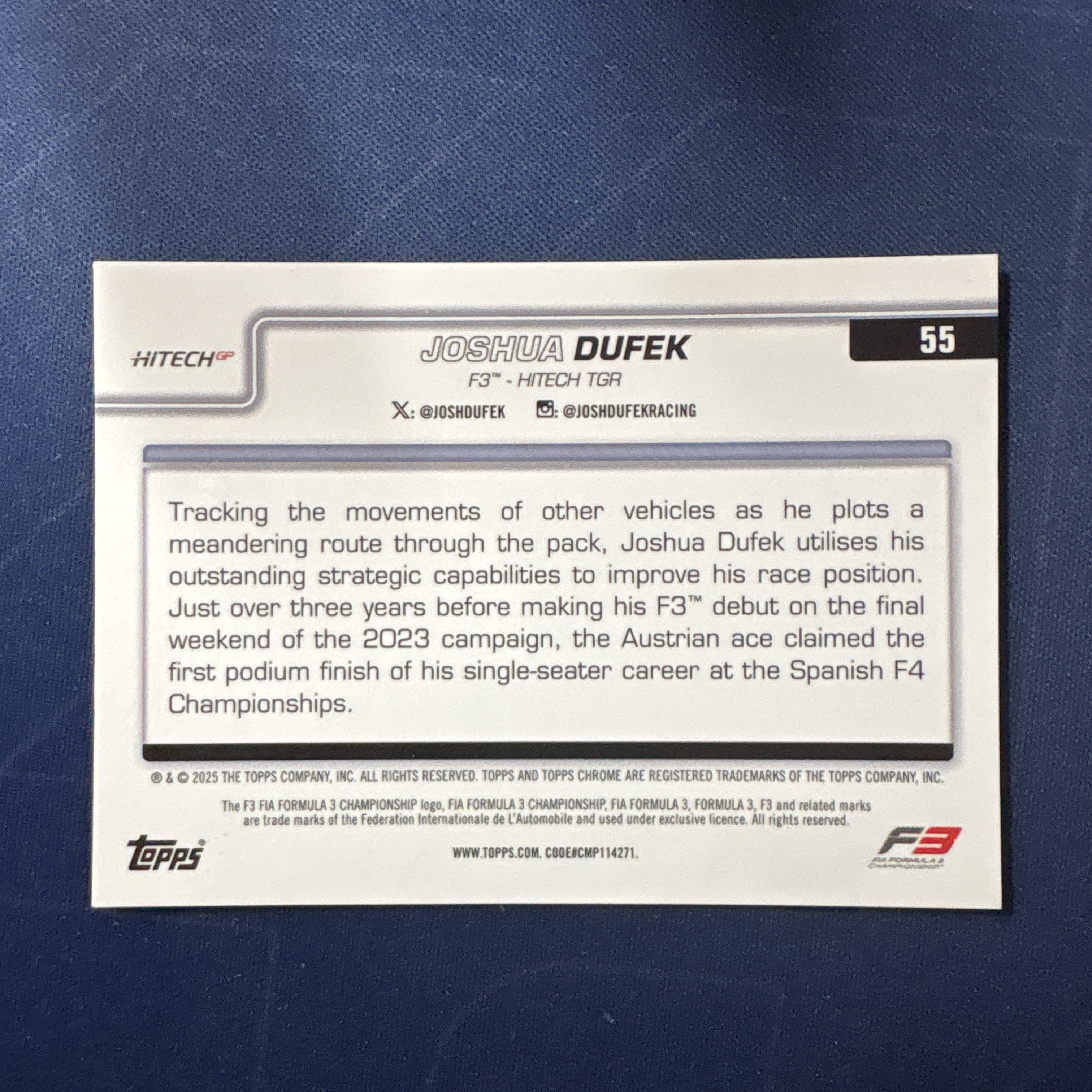 2025 Topps Chrome Joshua Dufek 【爆爆代卖】F1 75周年 约书亚 杜费克 150/199编 青折 折射 F3 Hitech 车队 正定妆照 专收必备 卡品如图 #冷哥