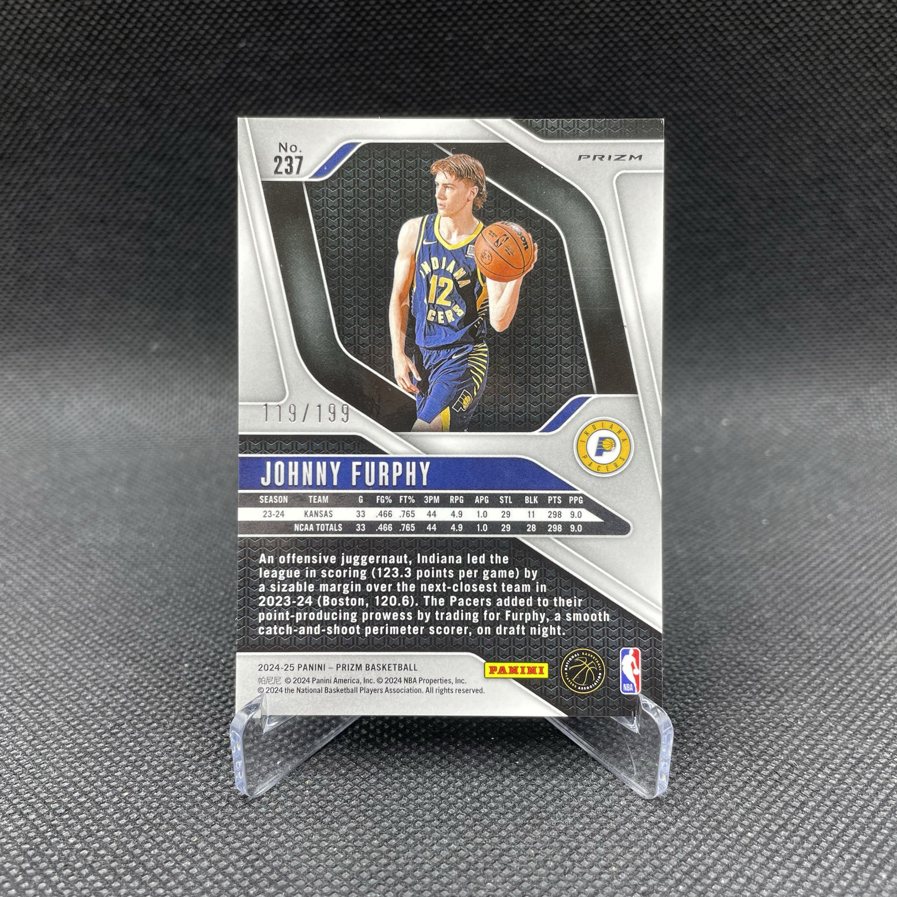 2024-25 Panini Prizm Johnny Furphy RC 【无界代卖】步行者 新秀 约翰尼 弗菲 119/199编 正Base 蓝折 哈利伯顿队友 最有价的版本 品如图 不累计 YC