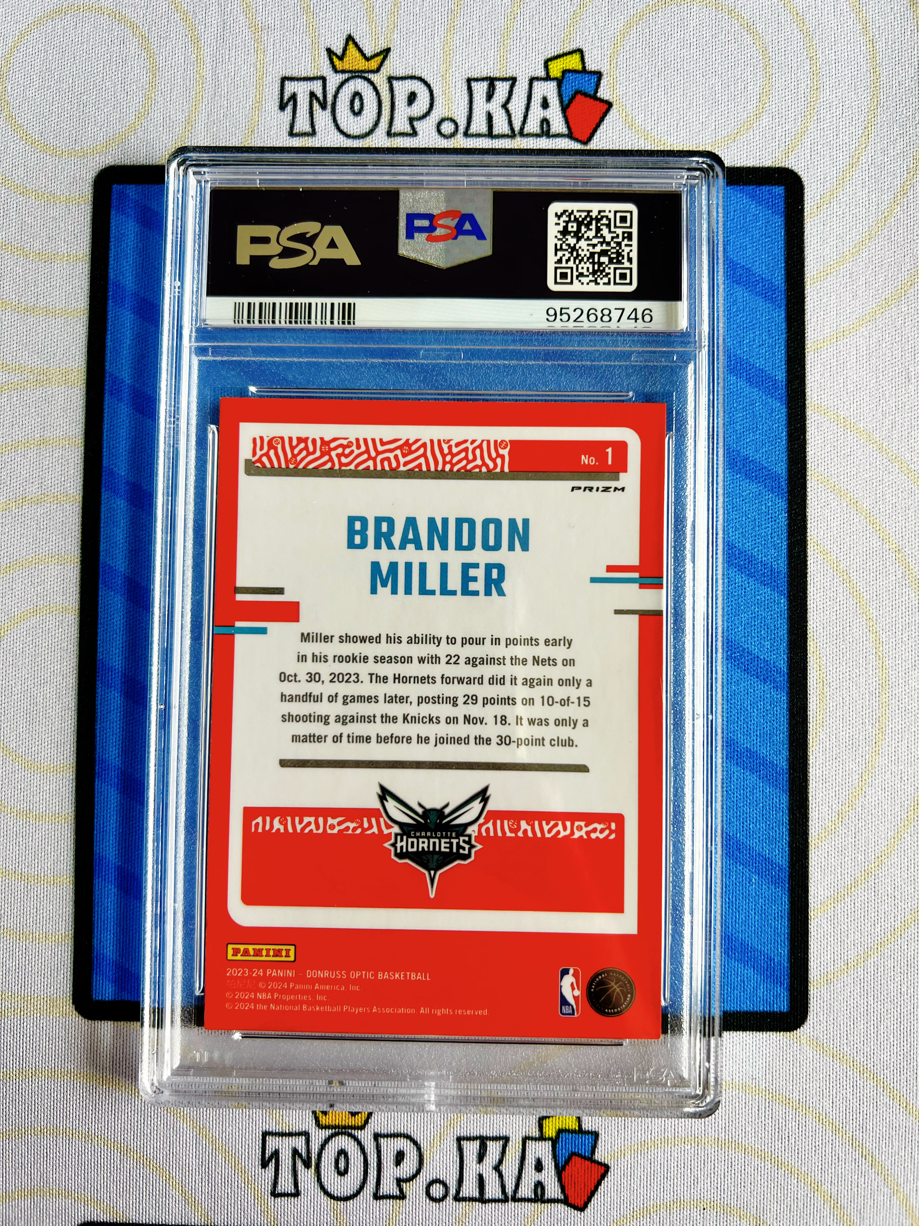 【顶尖卡社】2023-24 Panini Donruss Optic Brandon Miller 杜蕾斯OP 银折 新秀RC 布兰登 米勒 黄蜂 PSA9分评级 收藏投资必备【WHX】