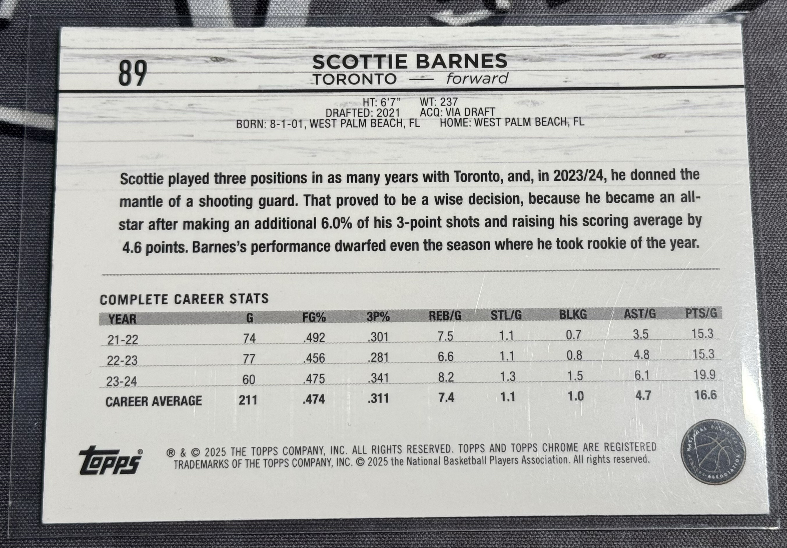 2024-25 Topps Chrome NBA Basketball TC 篮球 Scottie Barnes 斯科蒂 巴恩斯 银折 topps折 不带编 猛龙 全明星 卡品不保 瑕疵如图 XW