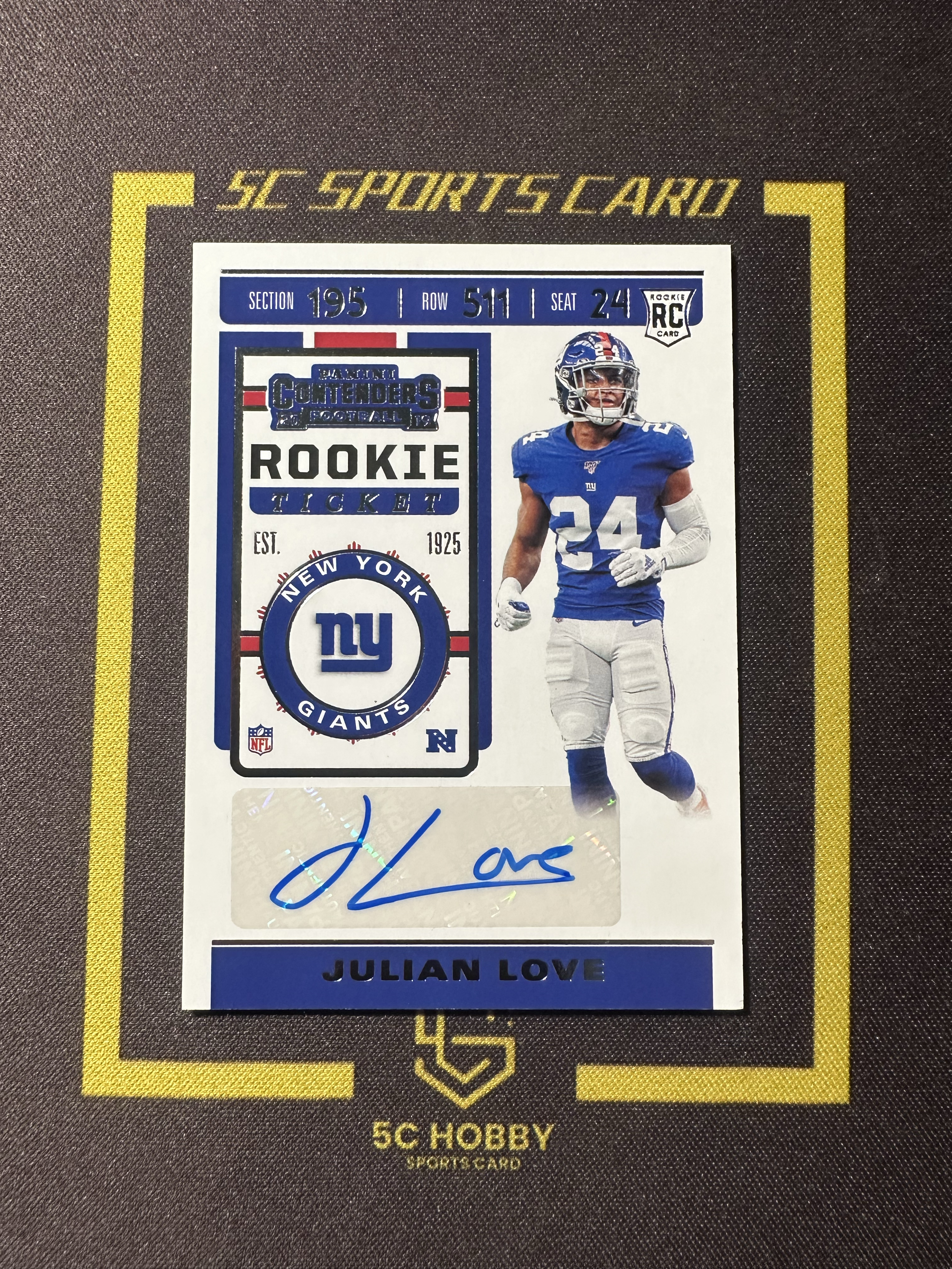 【主演出卡】2019 panini 橄榄球 contender 球票系列 巨人队 Julian Love 新秀 球票 签字 卡品如图
