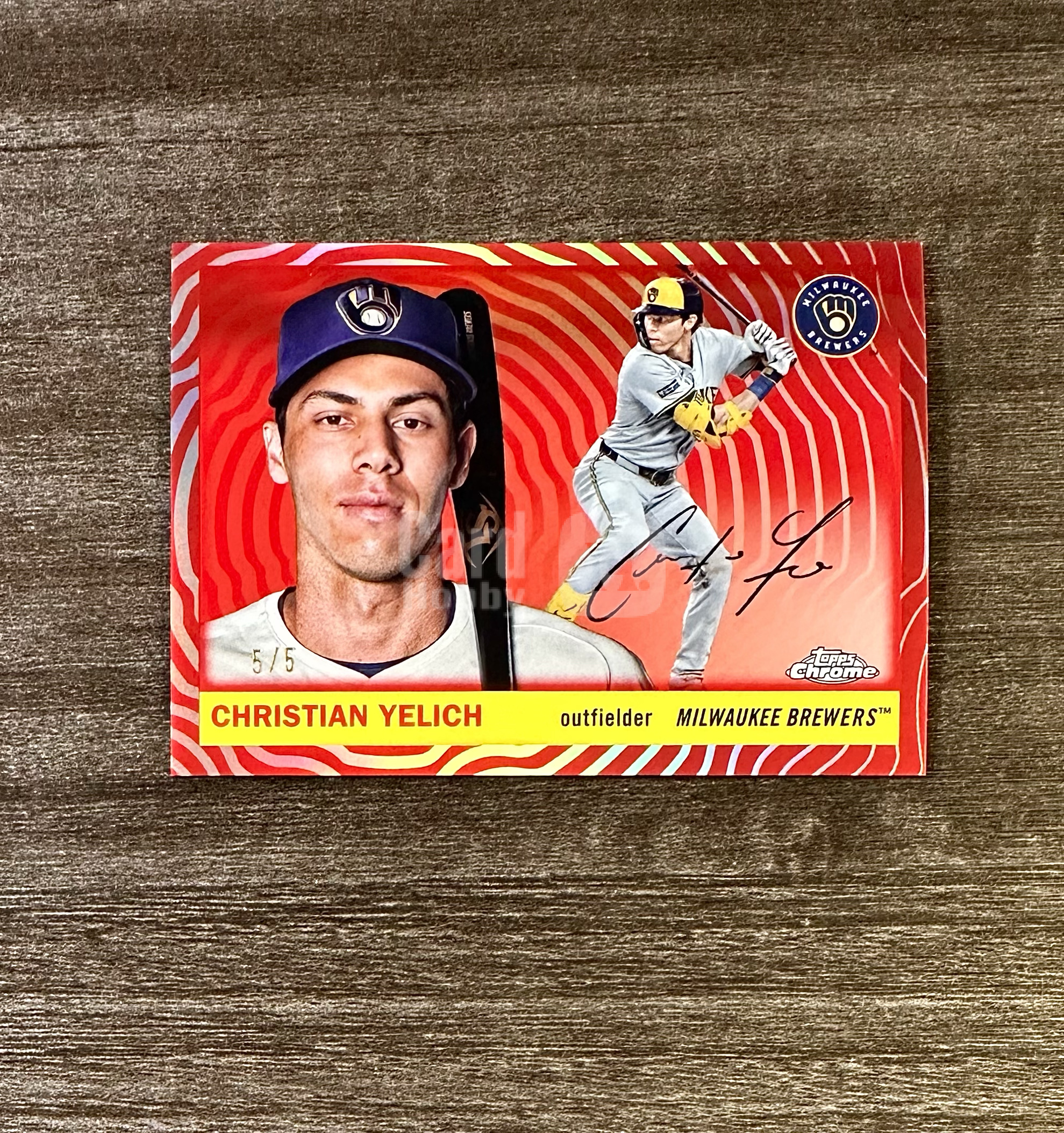 2025 Topps Chrome Platinum Red Vibration 棒球 MLB 红震动折 5/5编 Christian Yelich 克里斯蒂安 耶利奇 酿酒人 印线瑕疵如图！qwy
