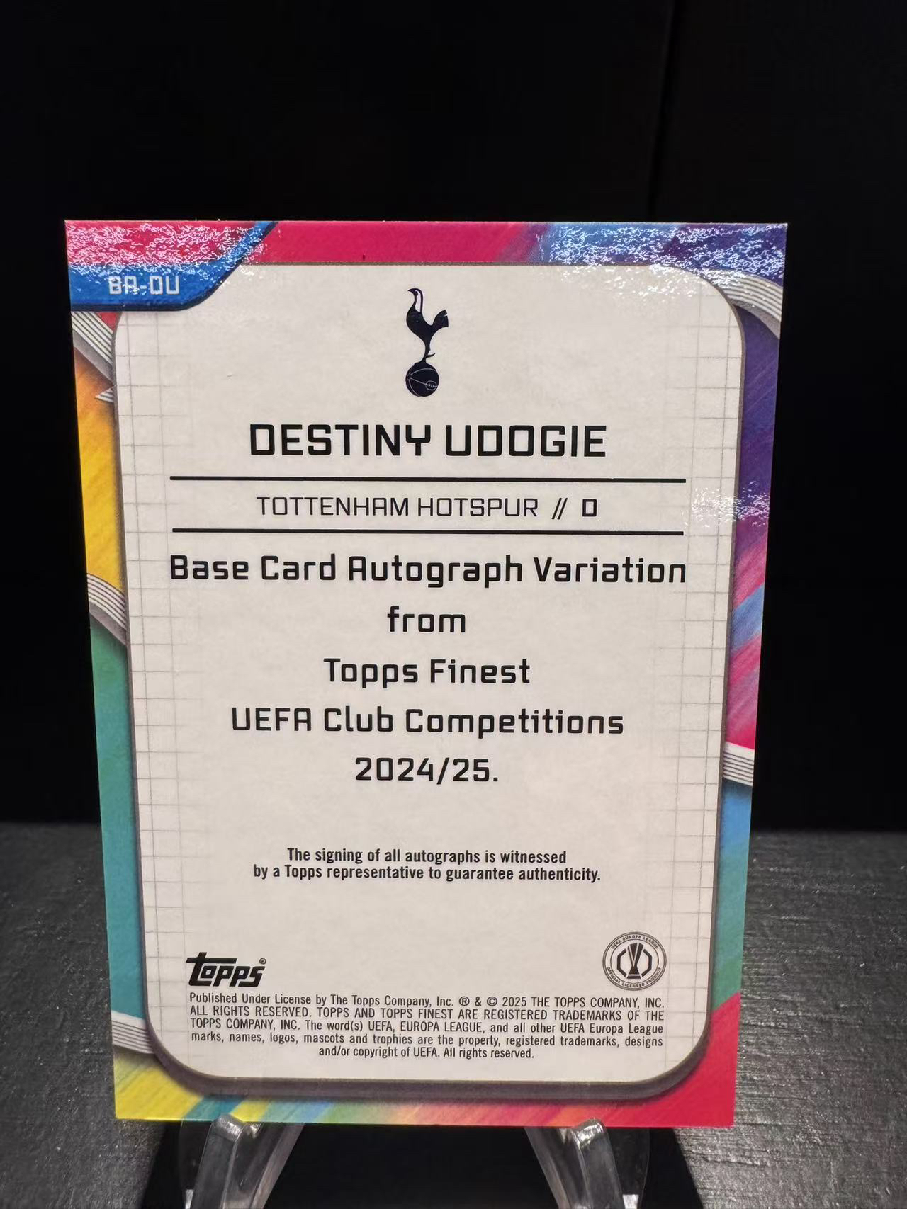 龖2025 Topps Finest Destiny Udogie 乌多吉 银折 签字 完美墨迹 托特纳姆热刺 银折 卡品如图 MJ002M