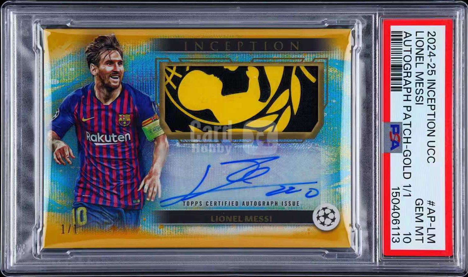 2024-25 Topps Inception Lionel Messi 盗梦空间 巴塞罗那 里奥 梅西 1/1 爆金 物料签 PSA10 gu落场物料 签字 暴力切割联合国儿童基金会标 阿根廷球王
