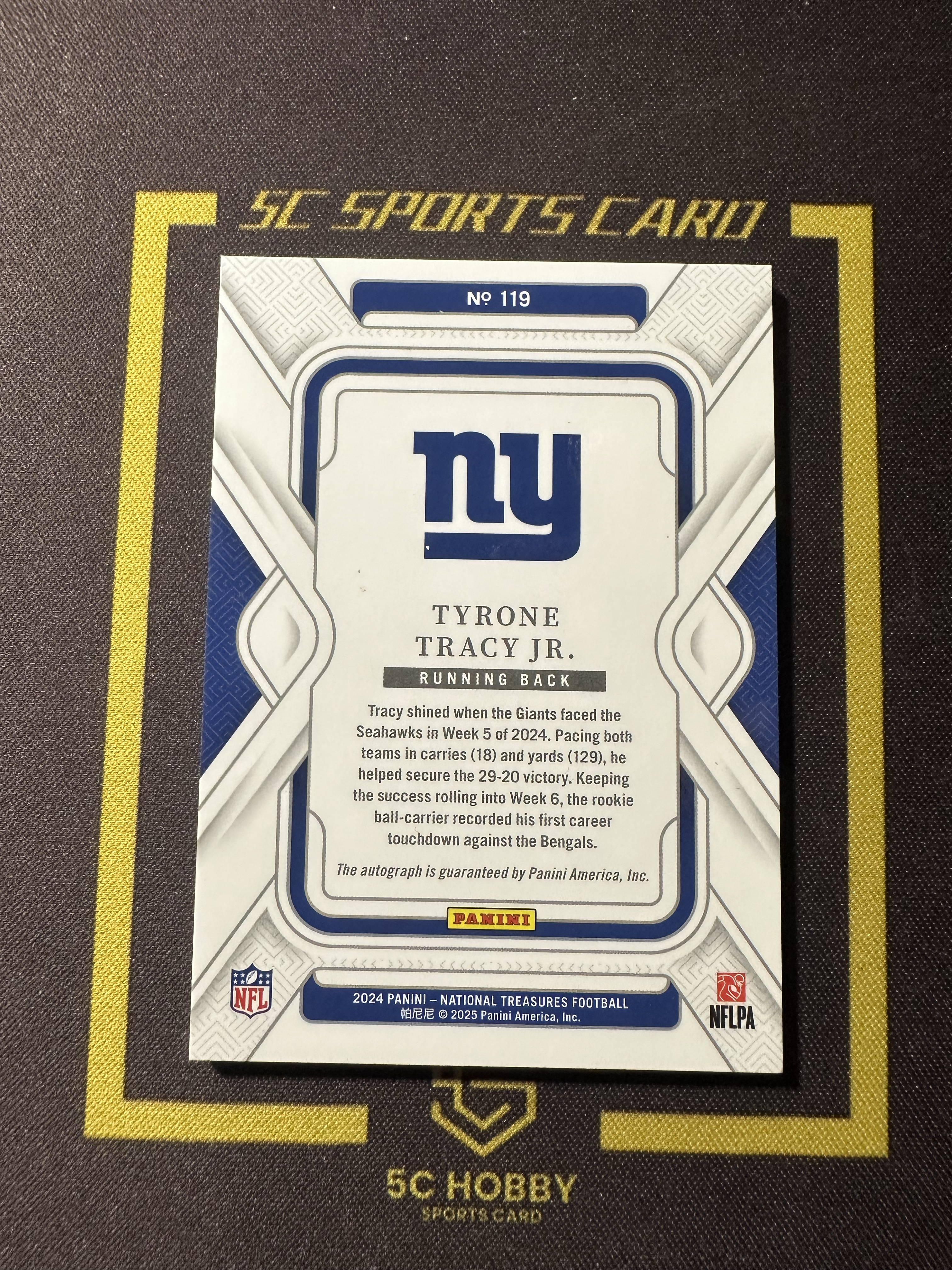 【主演出卡】 2024 panini 国宝 national treasures 橄榄球 巨人队 新秀 Tyrone Tracy jr 12/29 卡品如图 凑套必备