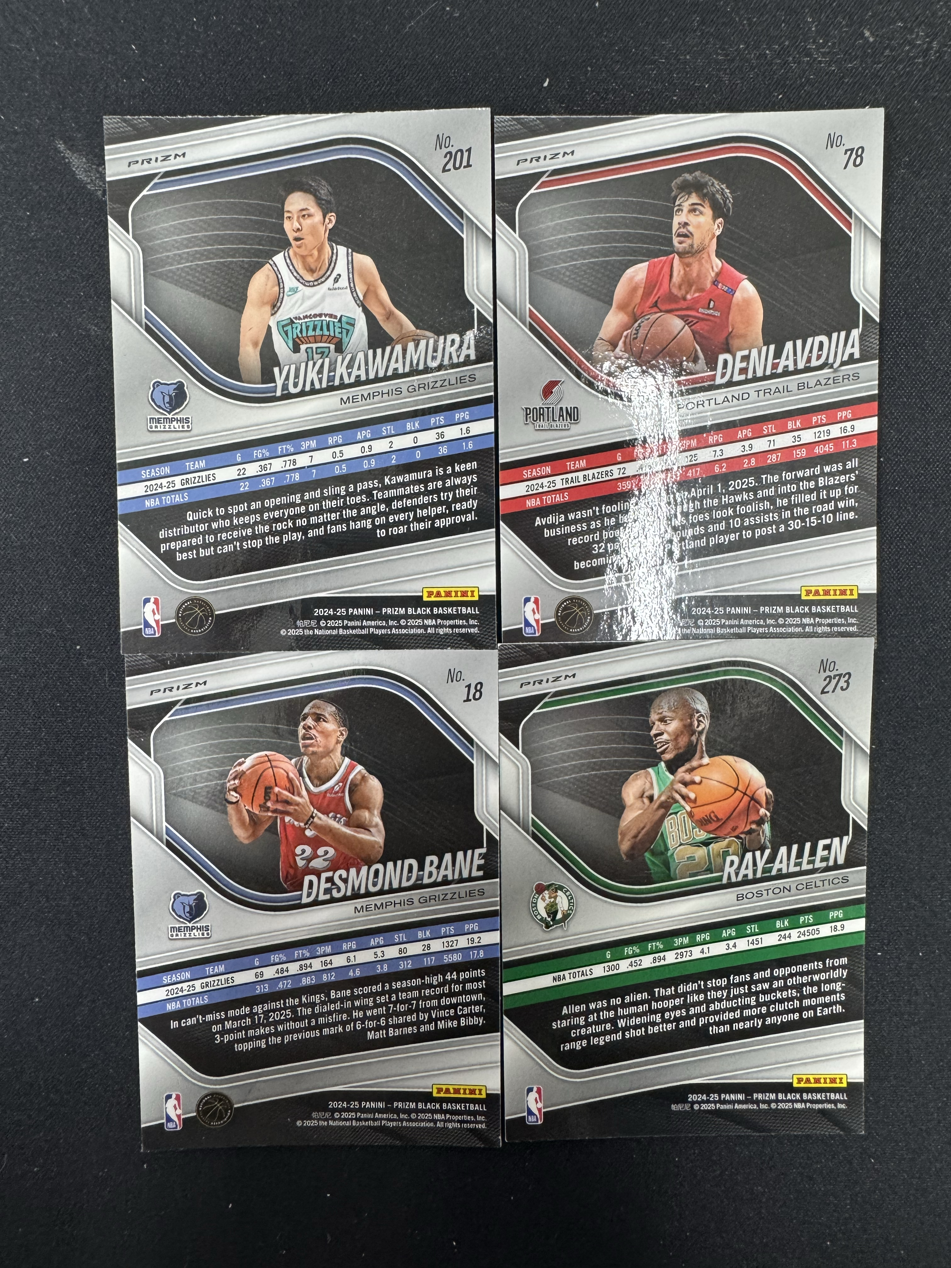 2024-25 Panini prizm black pz 灰熊 新秀 河村永辉 rc 龙鳞折 开拓者 阿德巴约 灰熊 贝恩 龙鳞折 雷阿伦 脉冲折 4张打包lot组 Hzo7