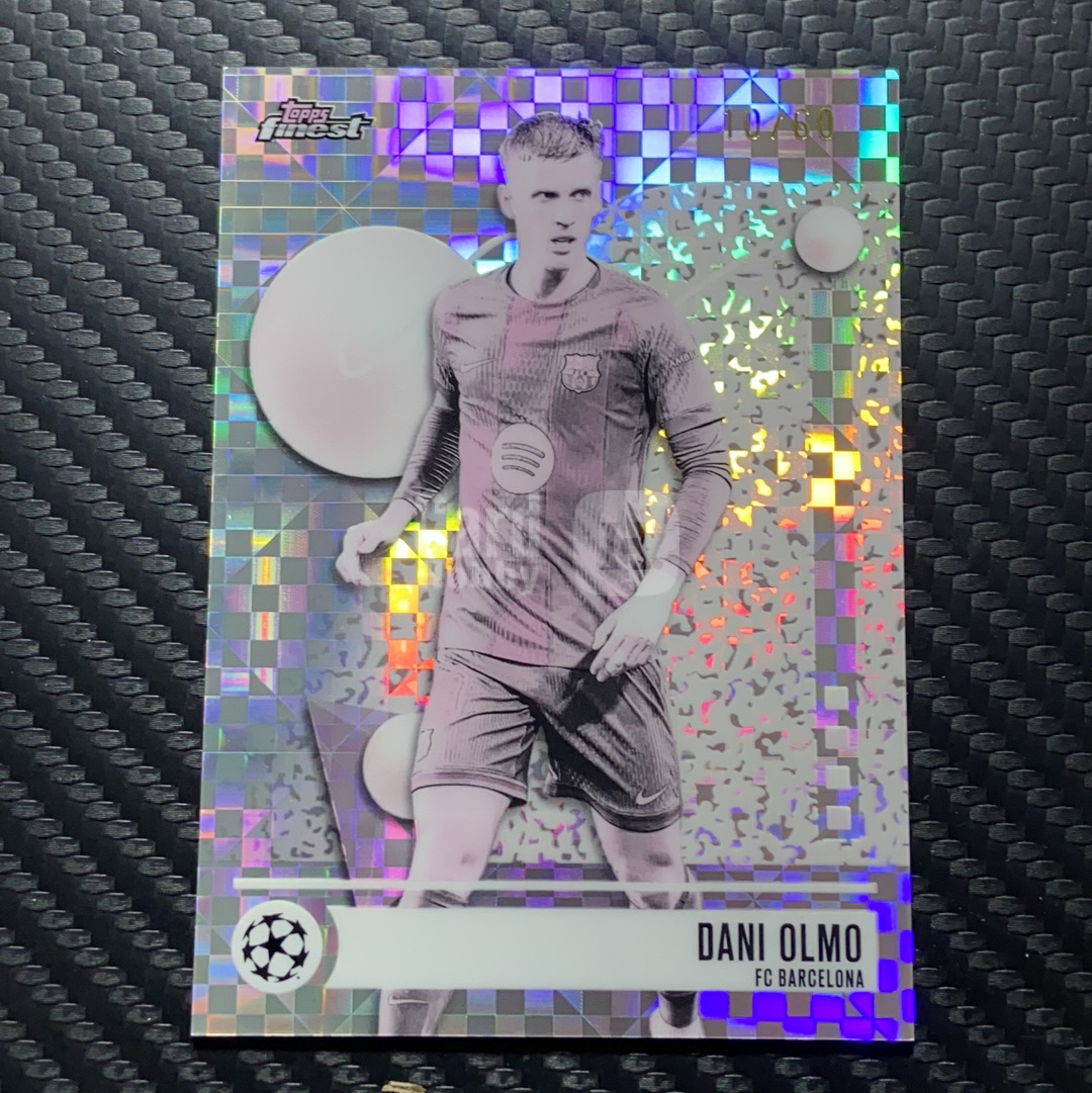2026 Topps Finest 卡品如图(一哥) 欧冠 Dani Olmo 达尼 奥尔莫 奥尔默 莱比锡红牛 西班牙 巴萨 普通 Common 珍珠棋盘折 10/60编