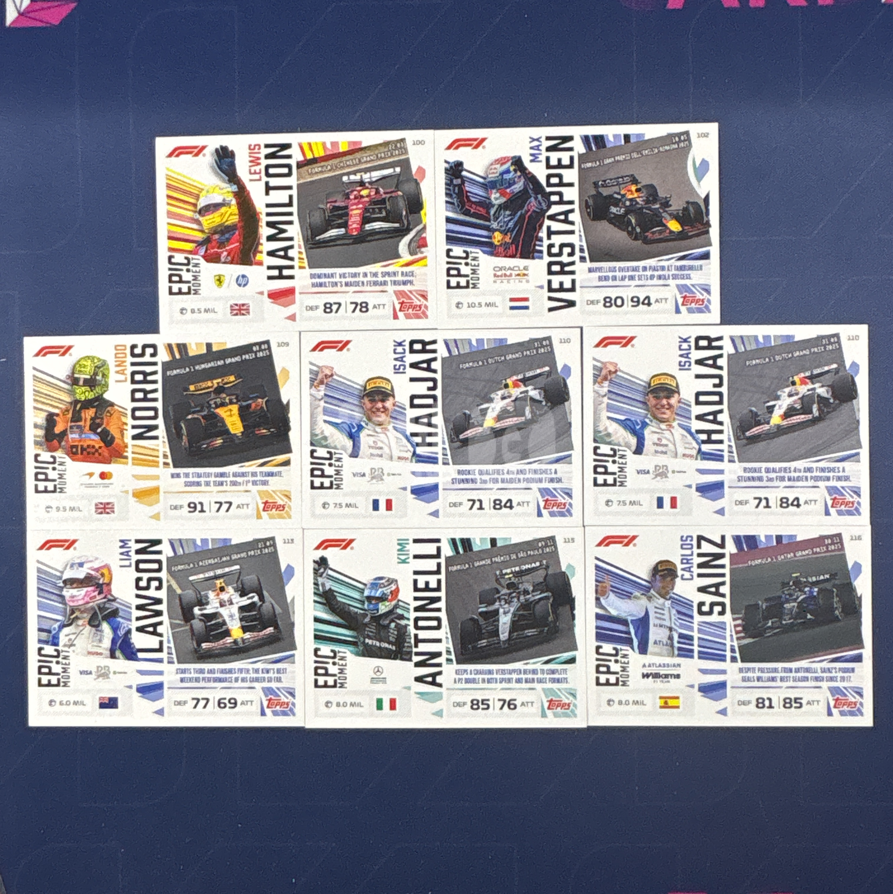 2026 Topps Turbo Attax 【爆爆代卖】 F1 汉密尔顿 安东内利 诺里斯 维斯塔潘 劳森 塞恩斯 哈贾尔 Epic Moment 史实时刻 特卡 游戏版 Base 8张 如图#启明