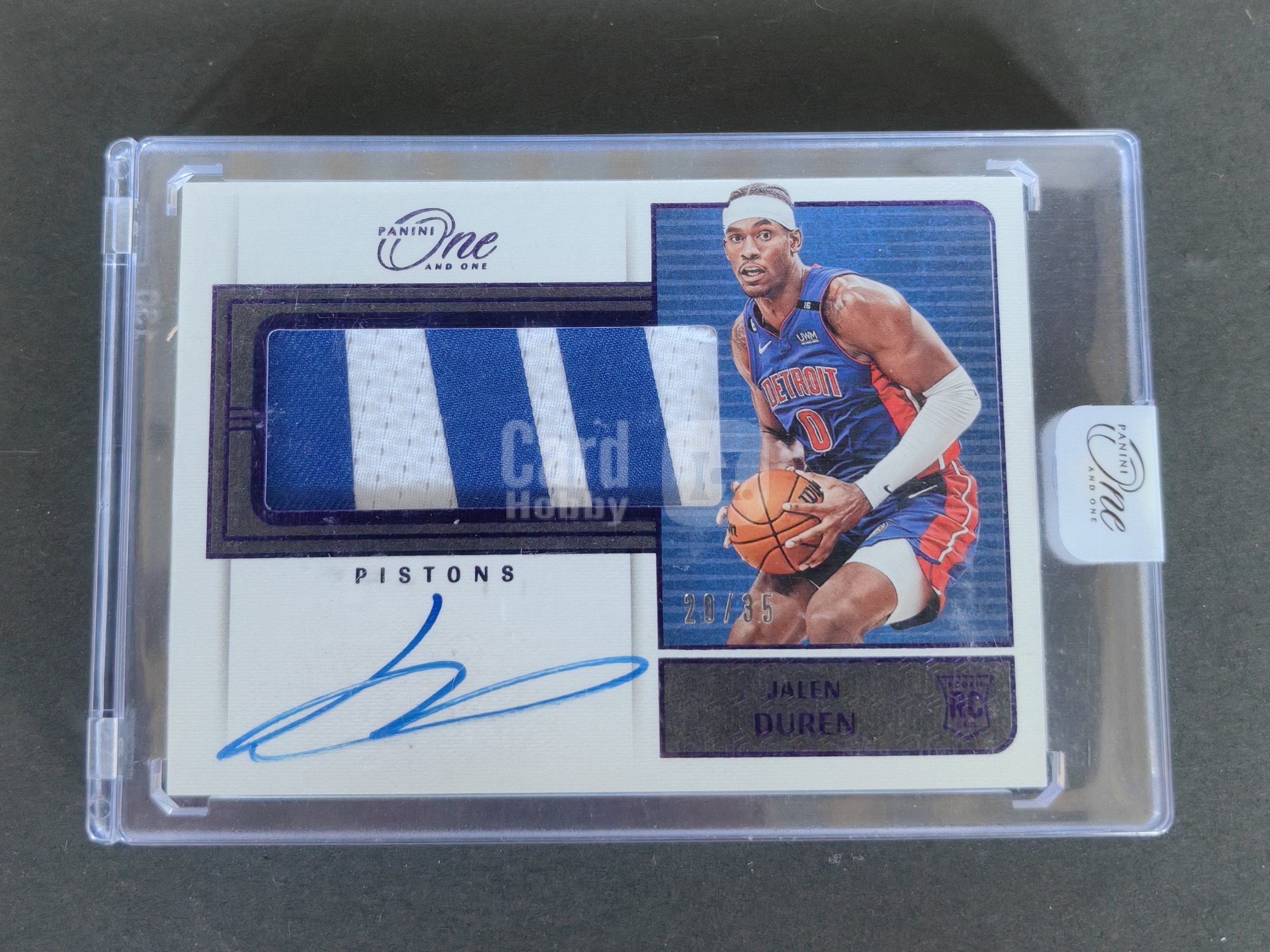 2022-23 Panini One and One Jalen Duren RC #RJJ-JDU 杰伦杜伦 新秀年 双色暴力切割 20/35编 签字 紫平行 卡品如图