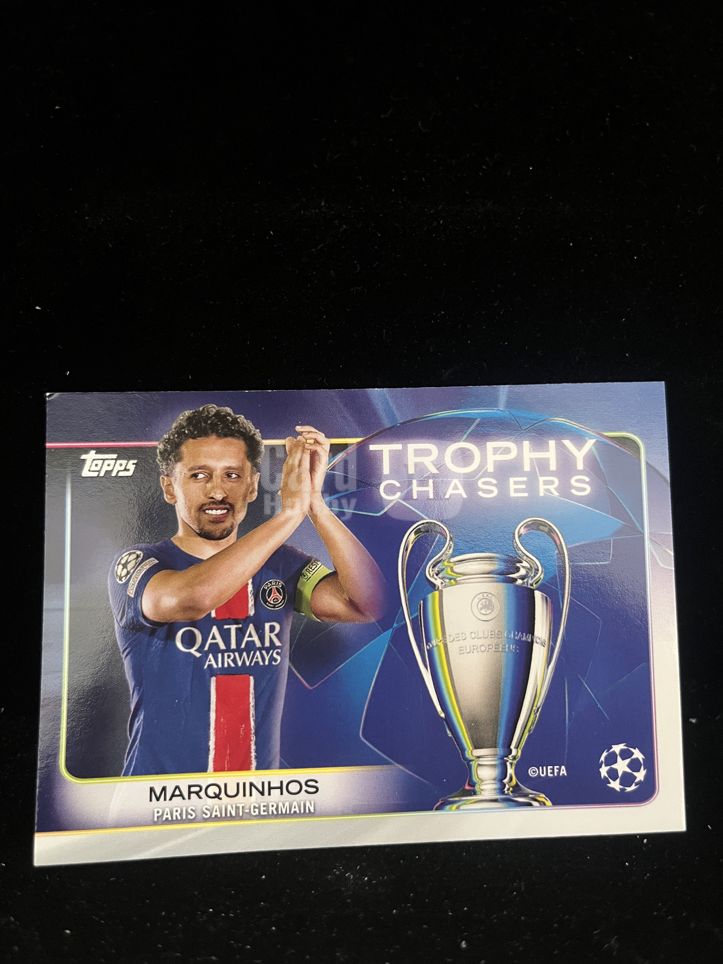 免费代拍 2025 Topps UEFA Club Competitions 欧冠 马尔基尼奥斯 Marquinhos Trophy Chasers 卡品如图#F971