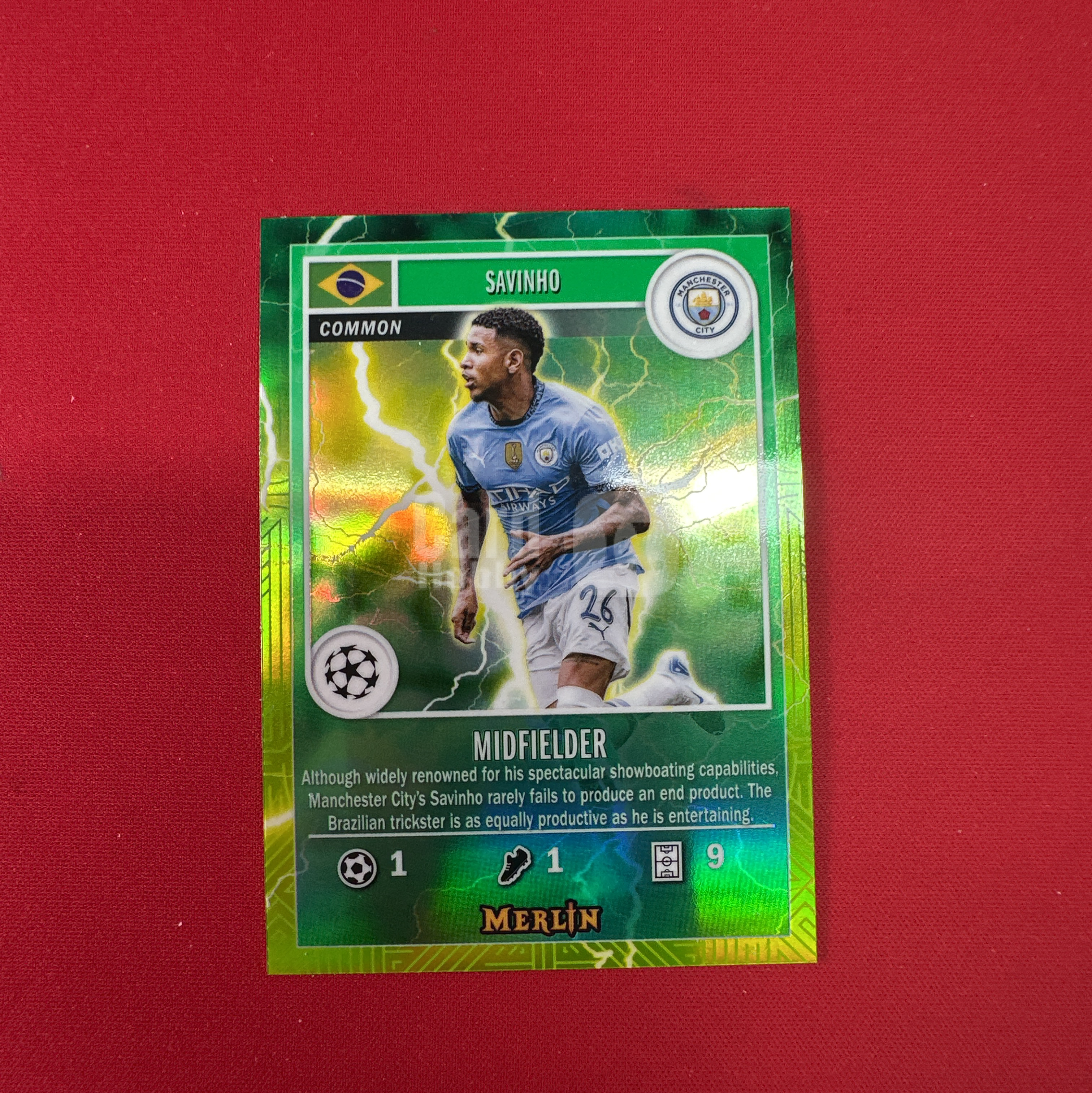 【四喜代拍】2024-25 Topps Merlin 欧战 梅林 曼城 Savinho 萨维尼奥 大比例 sp 绿闪电折 卡品如图(archer)