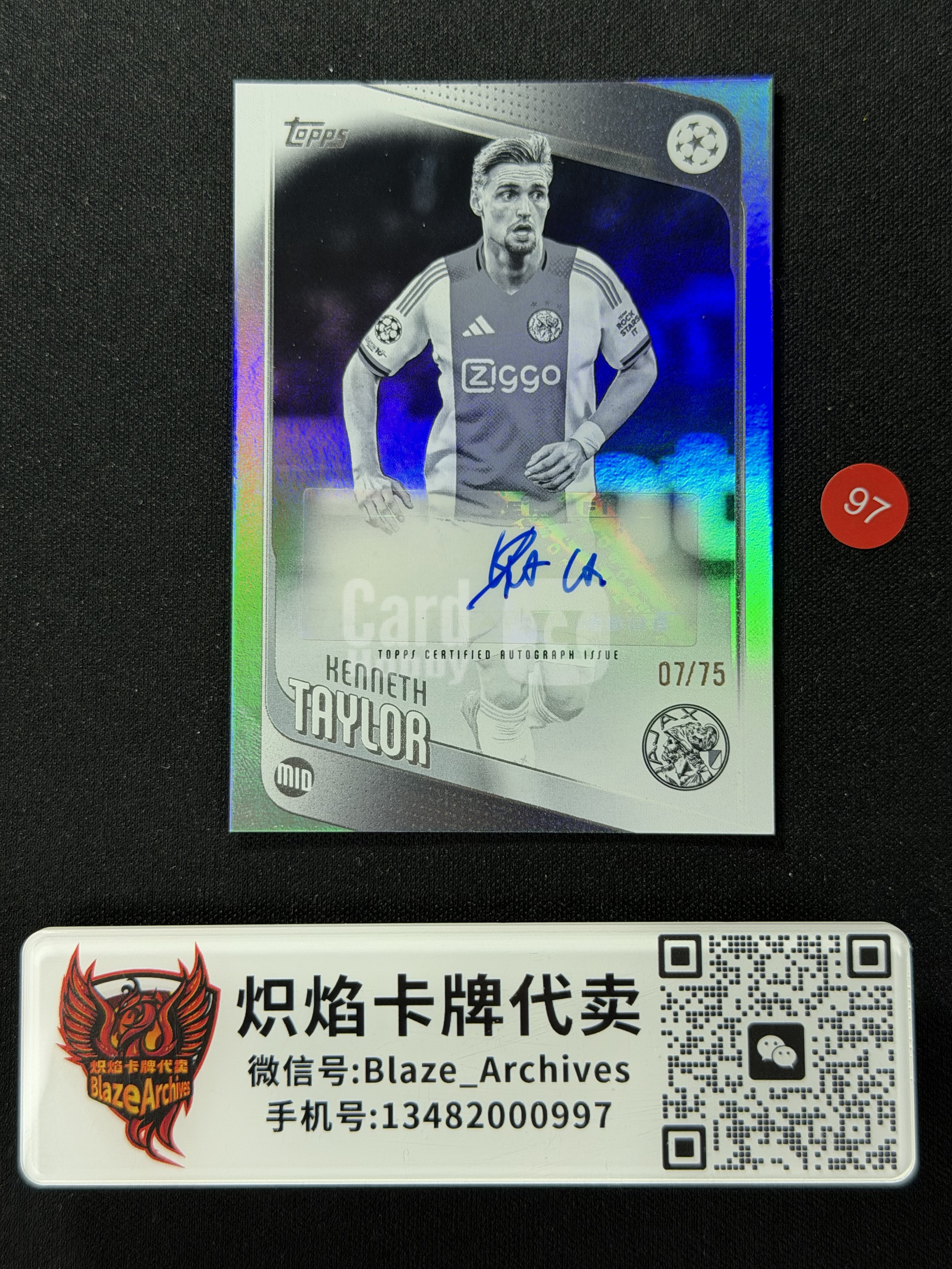 【炽焰拍卖】2025-26 Topps UEFA 欧冠 Kenneth Taylor 肯尼斯 泰勒 阿贾克斯 07/75编 黑白折 负片折 签字 专收必备 微瑕见图 &C94