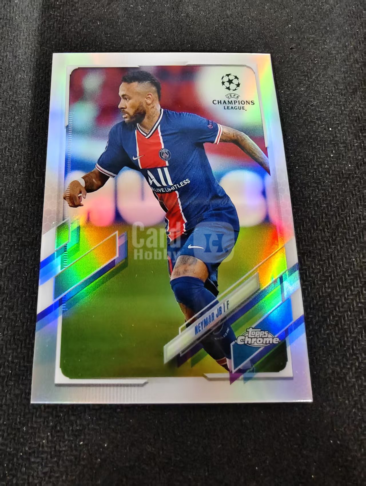 【可合并,不累计】2021 TOPPS Chrome Neymar Jr 欧冠 TC 巴黎圣日耳曼 内马尔 银折 划痕 边角瑕疵 #16