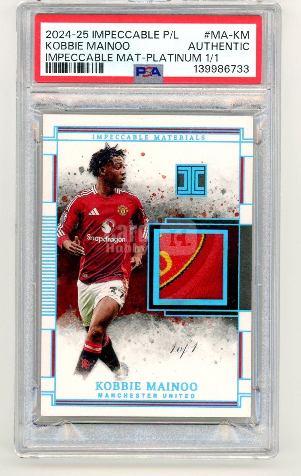 2024-25 Panini 帕尼尼 无可挑剔 Manchester United 曼彻斯特联 Kobbie Mainoo 科比·梅努 Patch 修补 Platinum 铂 1/1 独一无二  PSA Authentic 真正的