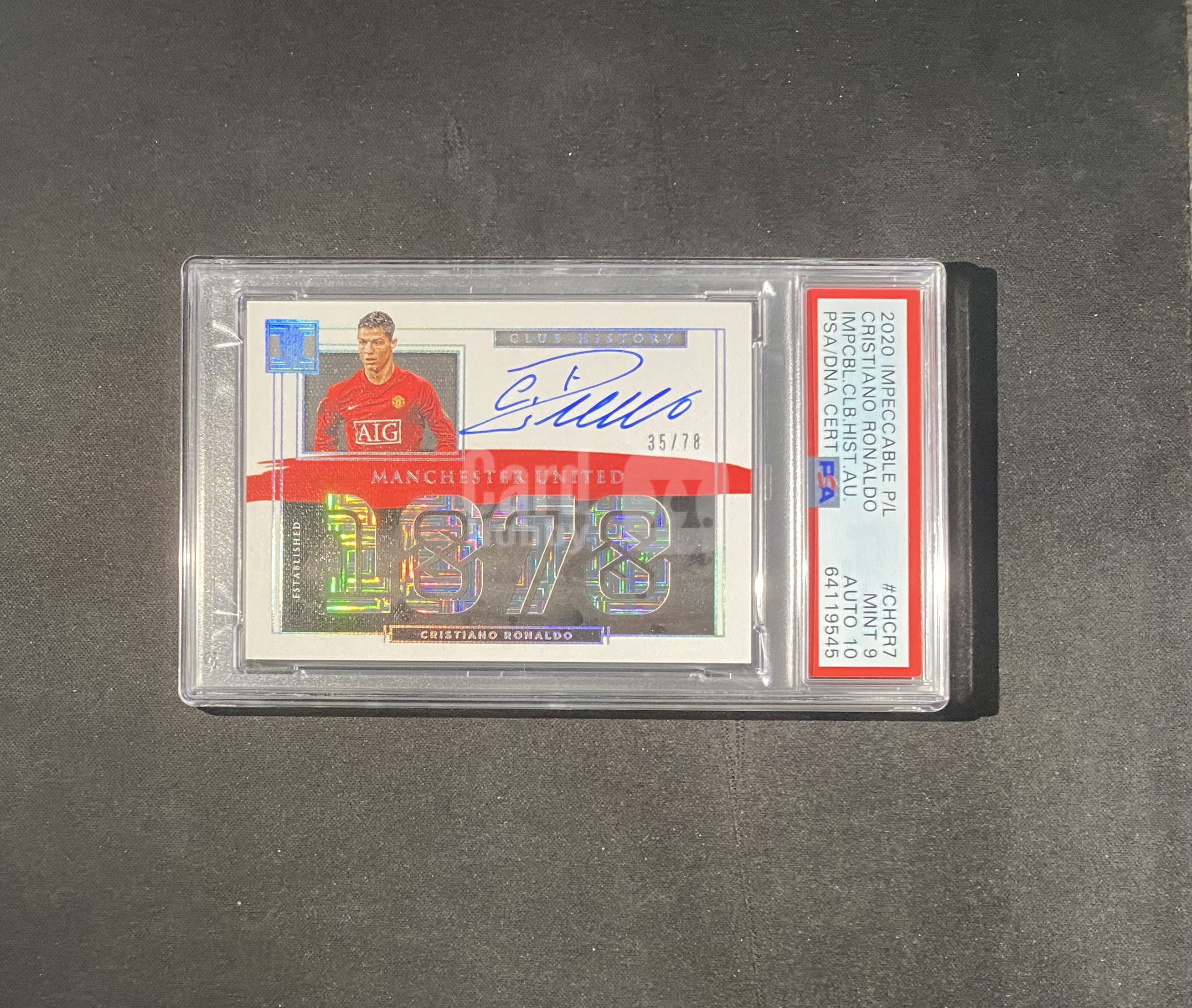 2020-21 Panini Impeccable Cristiano Ronaldo 【来拆波卡】英超 小真金 曼联 C罗 罗纳尔多 俱乐部历史 数据签 签字 卡签 78编 PSA9+10 ad