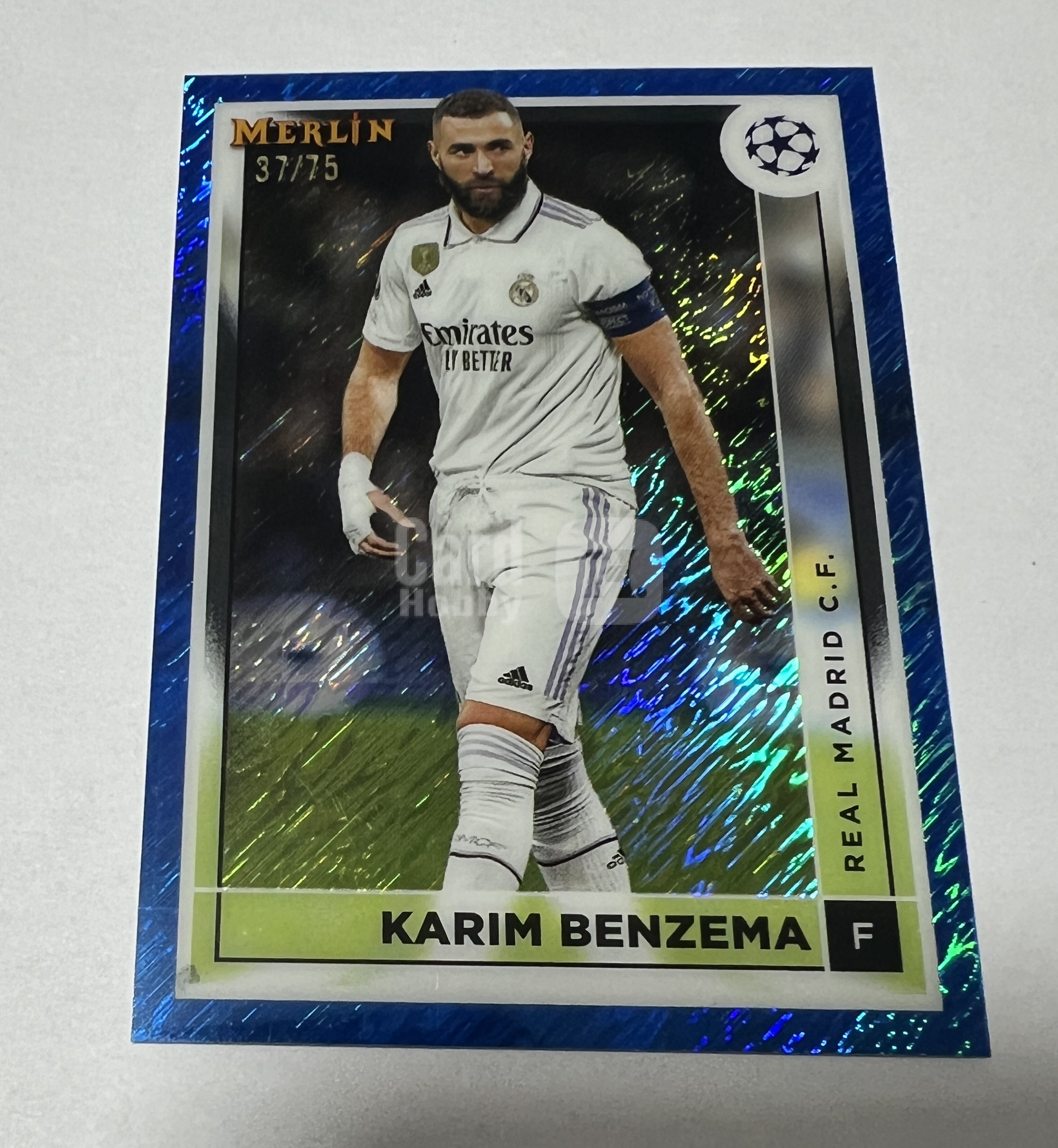 2023 Topps Merlin Karim Benzema 卡里姆・本泽马 法国 皇家马德里 蓝shimmer折 欧冠 梅林 37/75编 卡品如图