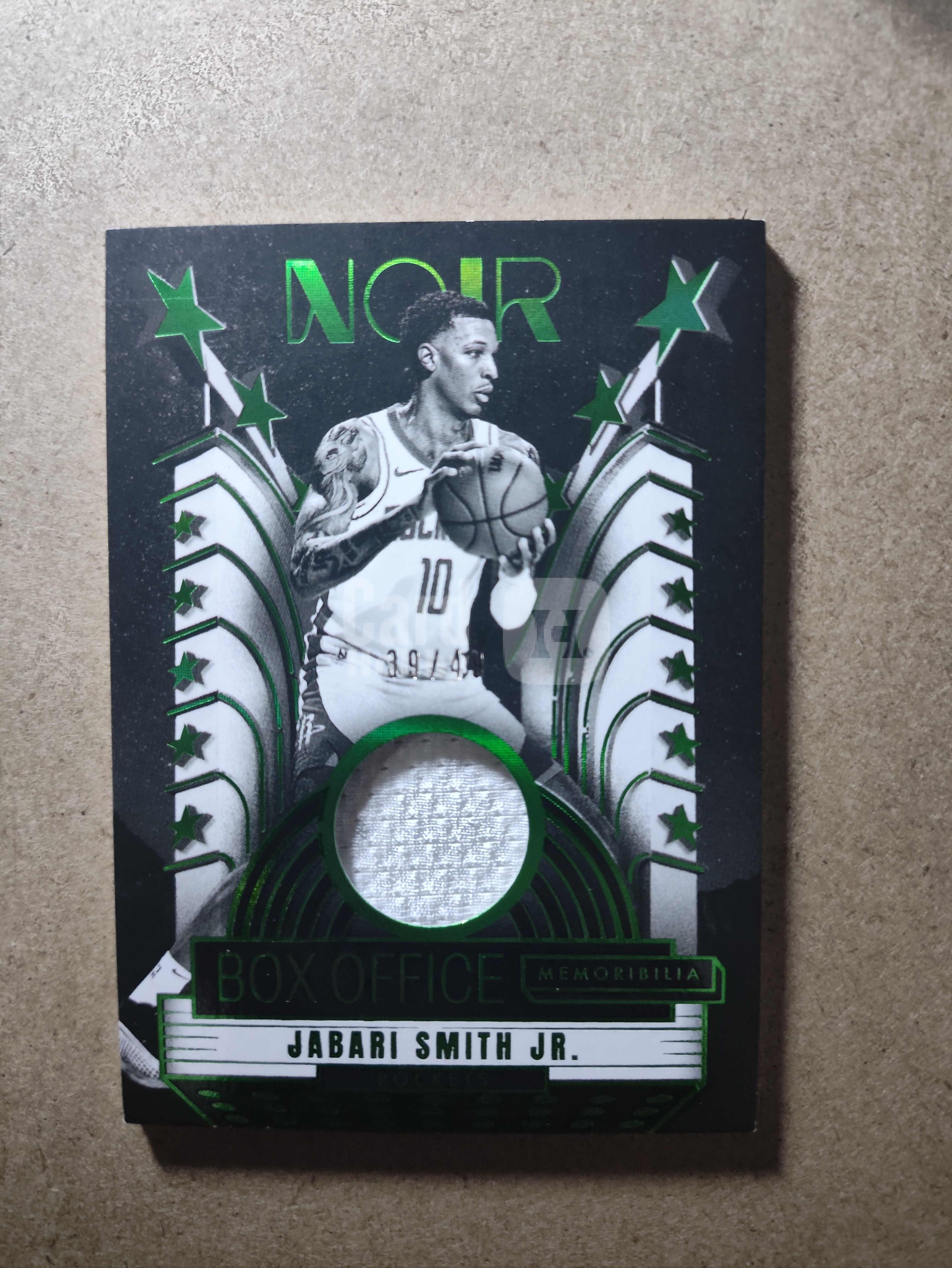 2024-25 Panini Noir Jabari Smith Jr. 休斯顿火箭 小贾巴里 史密斯 诺尔 球衣 物料切割 绿平行 39/49编 GU亲穿落场 减法同背 卡品如图 收藏必备 未来可期