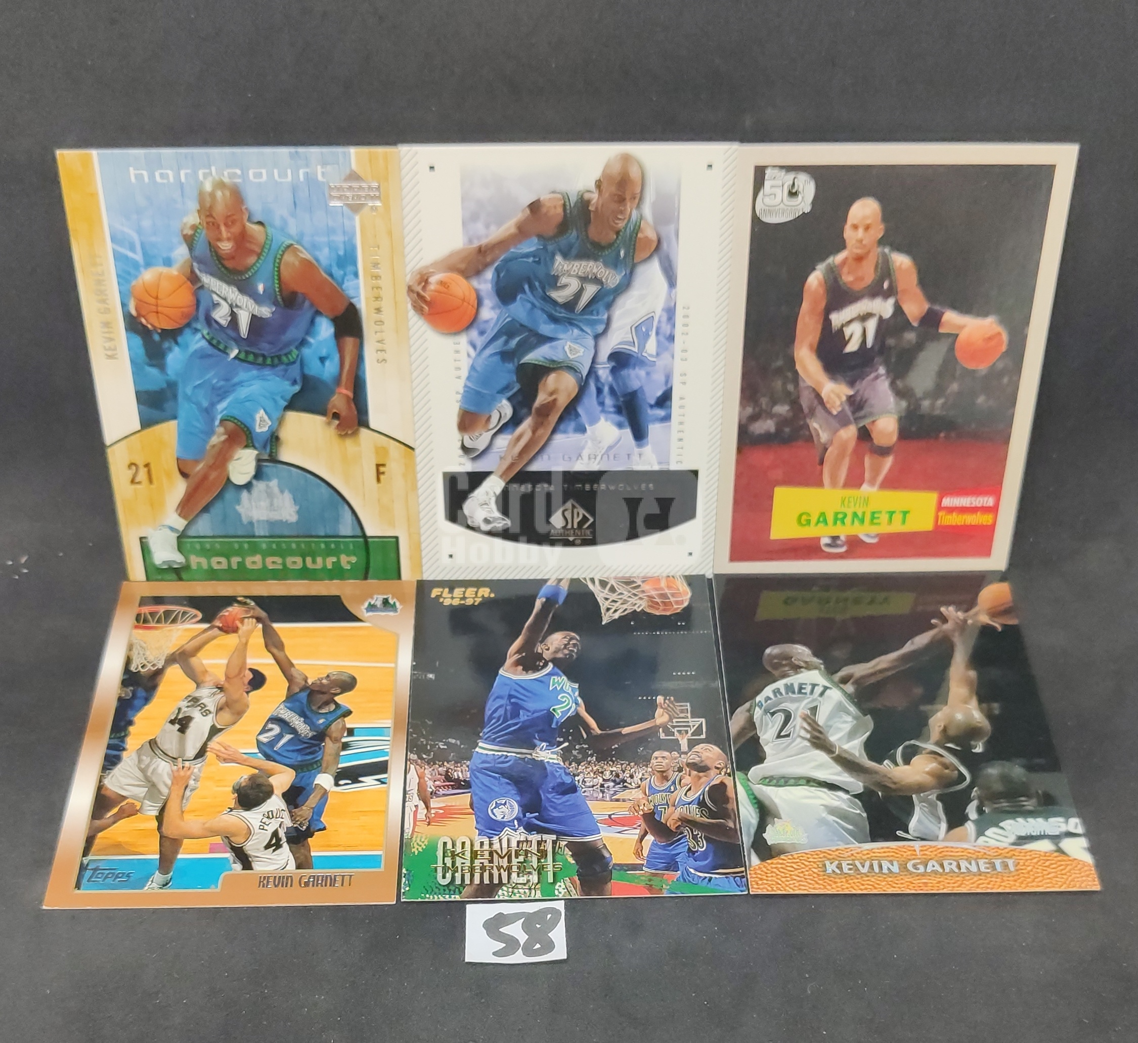 【DC拍卖】7.08 凯文加内特 6 张森林狼 Hardcourt/UD 复古普卡打包 狼王蓝黑球衣实战收藏套