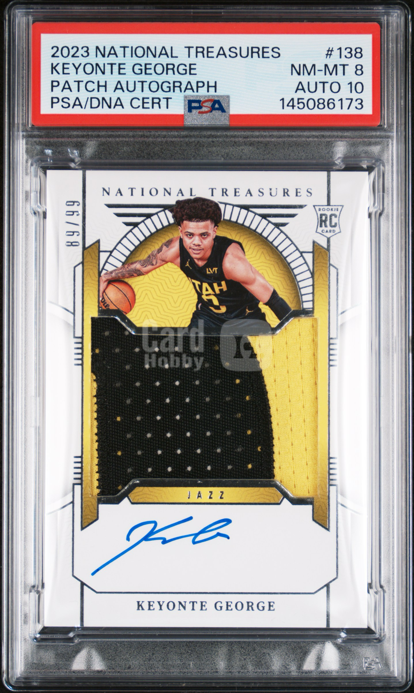 2023-24 Panini National Treasures Keyonte George RC 国宝 新秀 爵士 基昂特 乔治 猪猪侠 99编 正RPA 大窗 双色 卡签 PSA8/10分