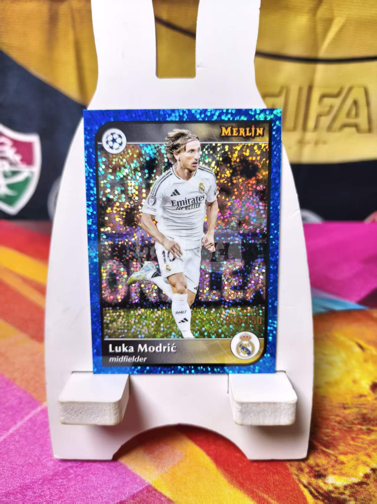 2025 Topps Merlin 梅林 欧冠 Luka Modrić莫德里奇 皇马 ac米兰 克罗地亚 /150编 蓝折 碎点折 收藏必备 黑黑