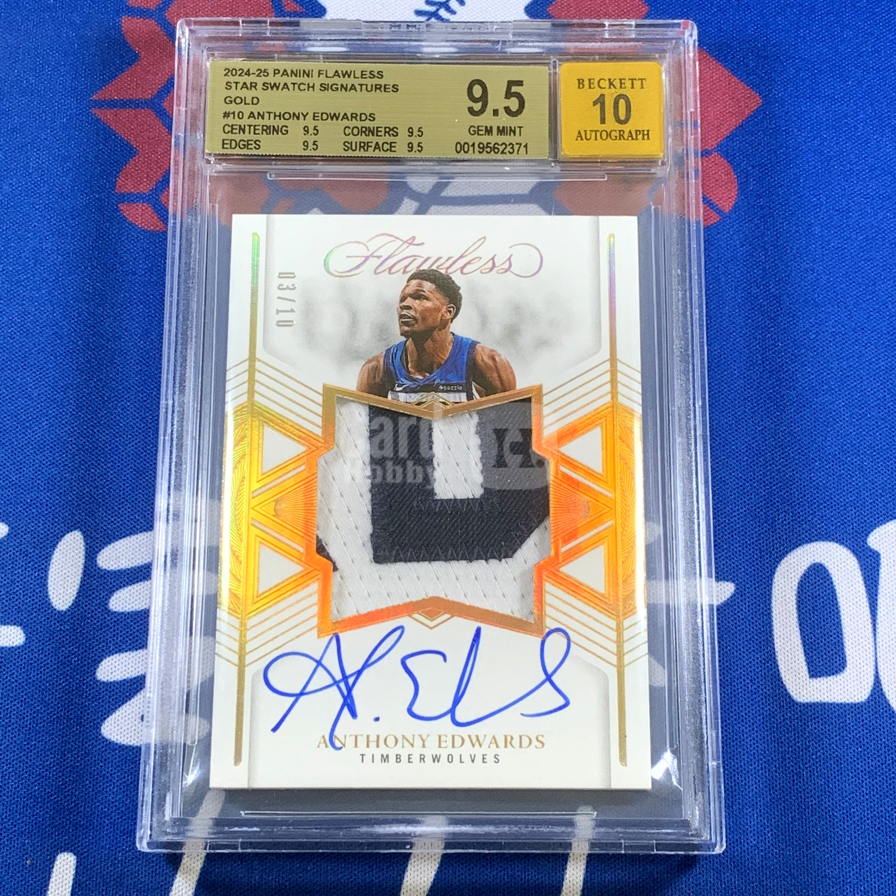 2024-25 Panini Flawless Anthony Edwards 【海宝】末年 森林狼 爱德华兹 华子 10编 金版 星星签 大窗SS 暴力PA签字 卡签 BGS金标9.5/10【手提】