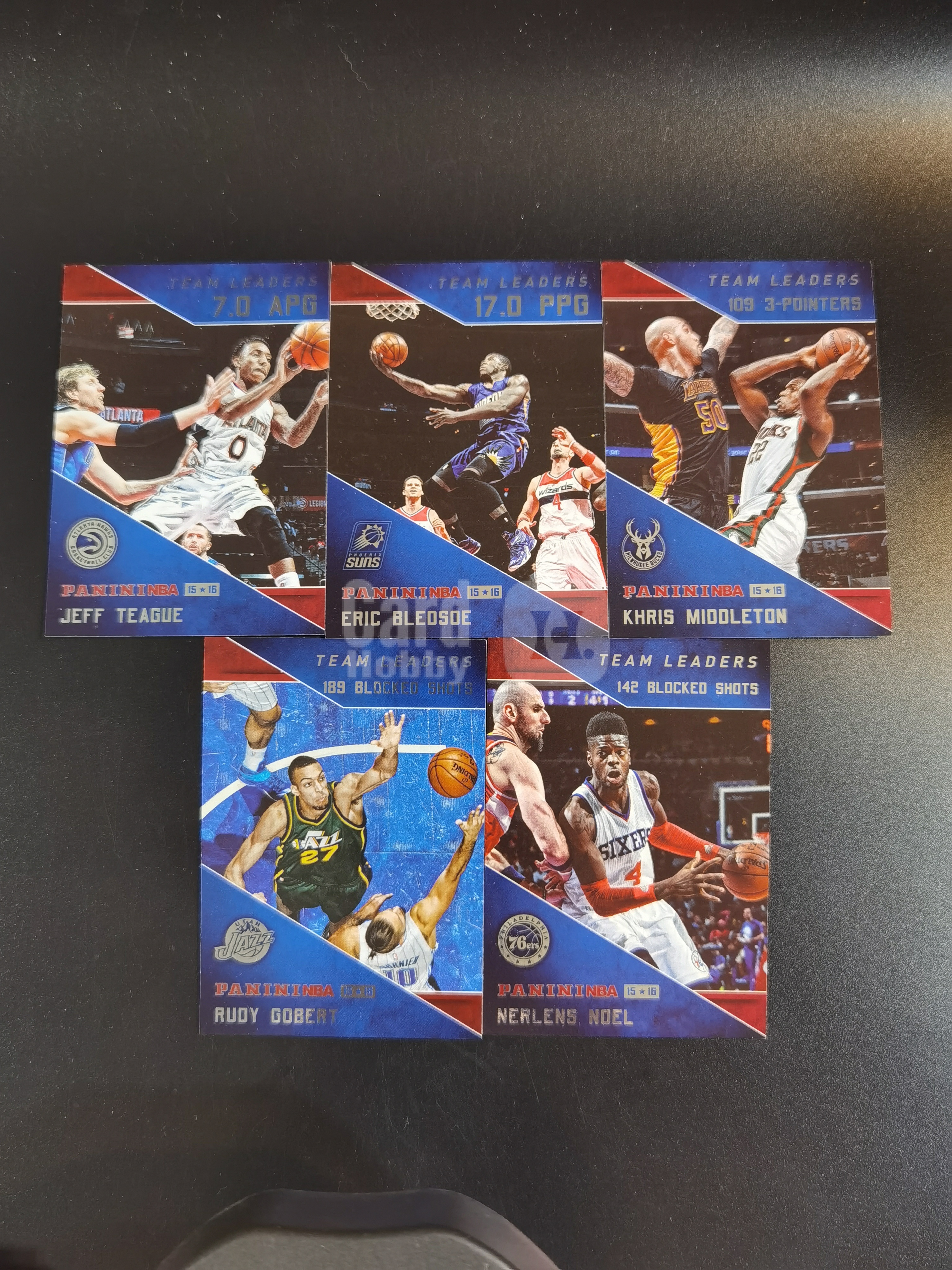 2015-16 Panini NBA 数据特卡 杰夫蒂格 布莱德索 米德尔顿 鲁迪戈贝尔 诺尔 等 5张打包lot 卡品如图 专收必备