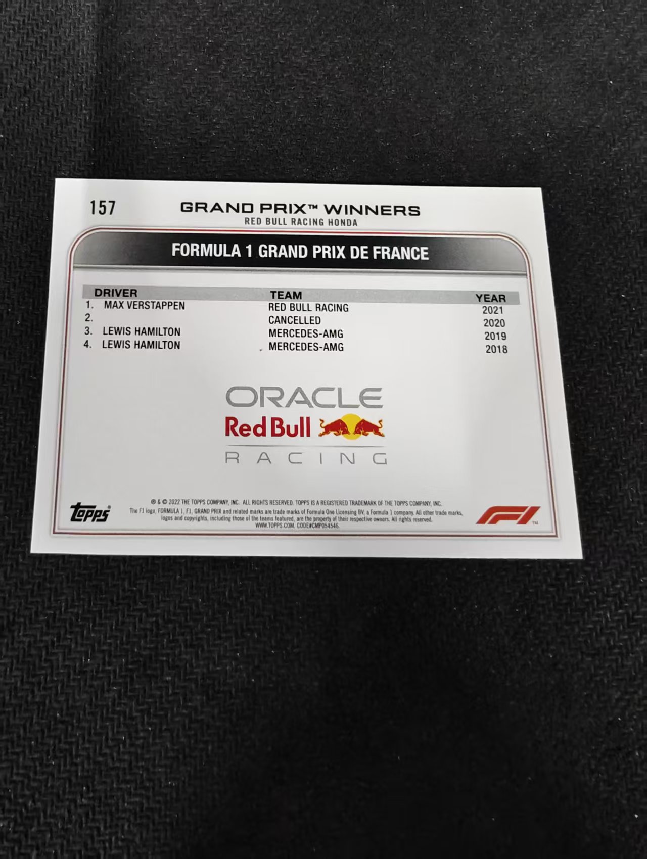 2022 Topps Chrome F1 Max Verstappen 维斯塔潘 红牛 划痕 边角瑕疵 @157
