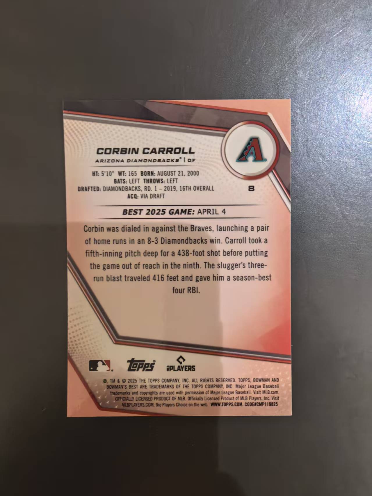 2025 Topps Bowmans Best Corbin Carroll MLB 大联盟 亚利桑那响尾蛇 科宾 卡罗尔 /99编 绿折 卡品如图 凑套收藏