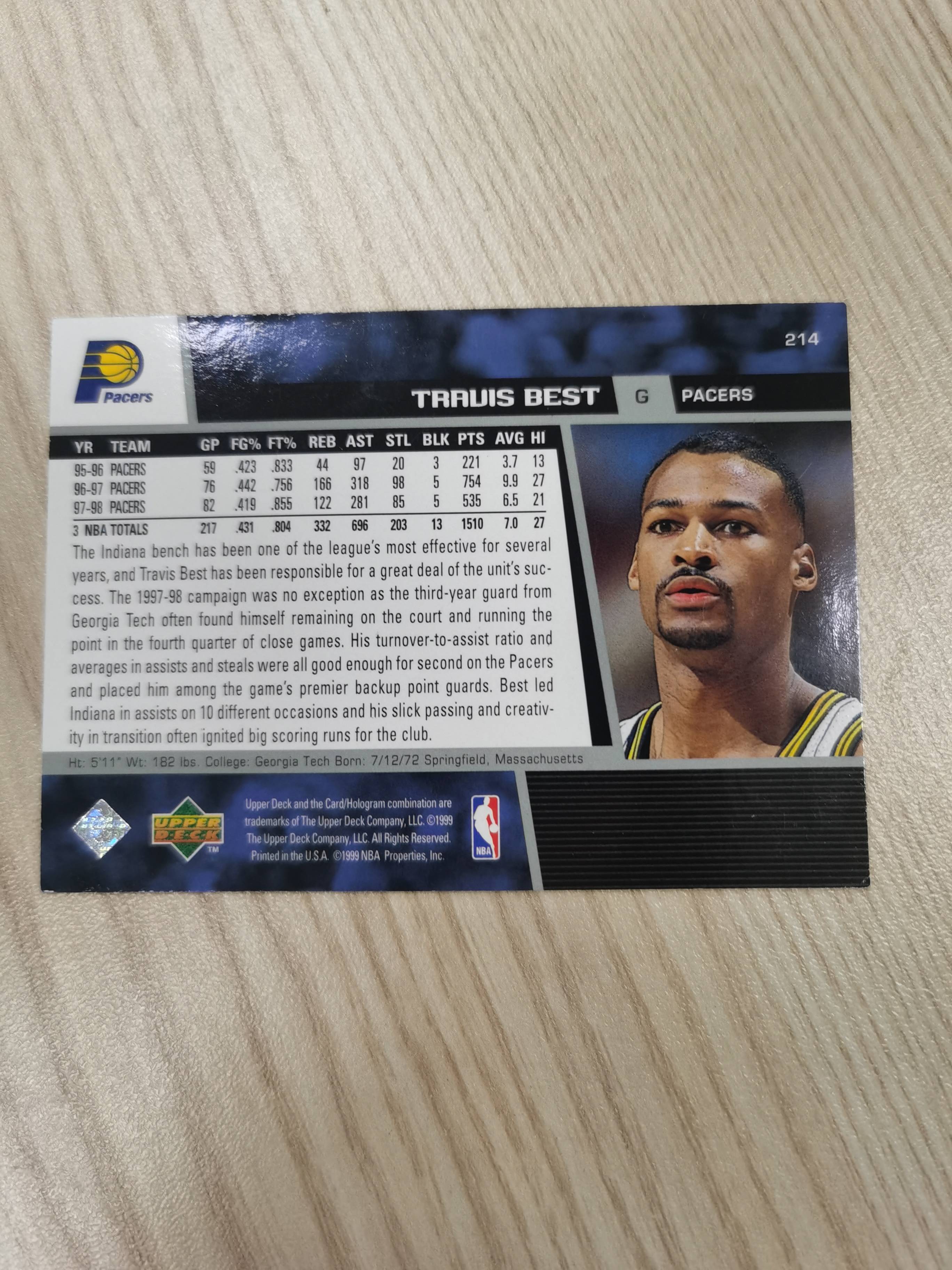 1998-99 Upper Deck Base Travis Best 1998-99 特拉维斯-贝斯特 UD 银标 效力步行者七个赛季 硬通货 极具收藏价值 步行者