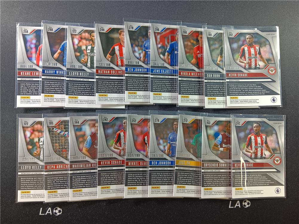 【LA足球】2024-25 Panini Prizm 英超PZ 凯文 沙德 若泽 萨 本 约翰逊 米克尔 达姆斯高 基尔曼 内森 科林斯 延斯 卡尤斯特 劳埃德 凯利 刘易斯 波特 等 红折 折射 199编 18张打包 H26D