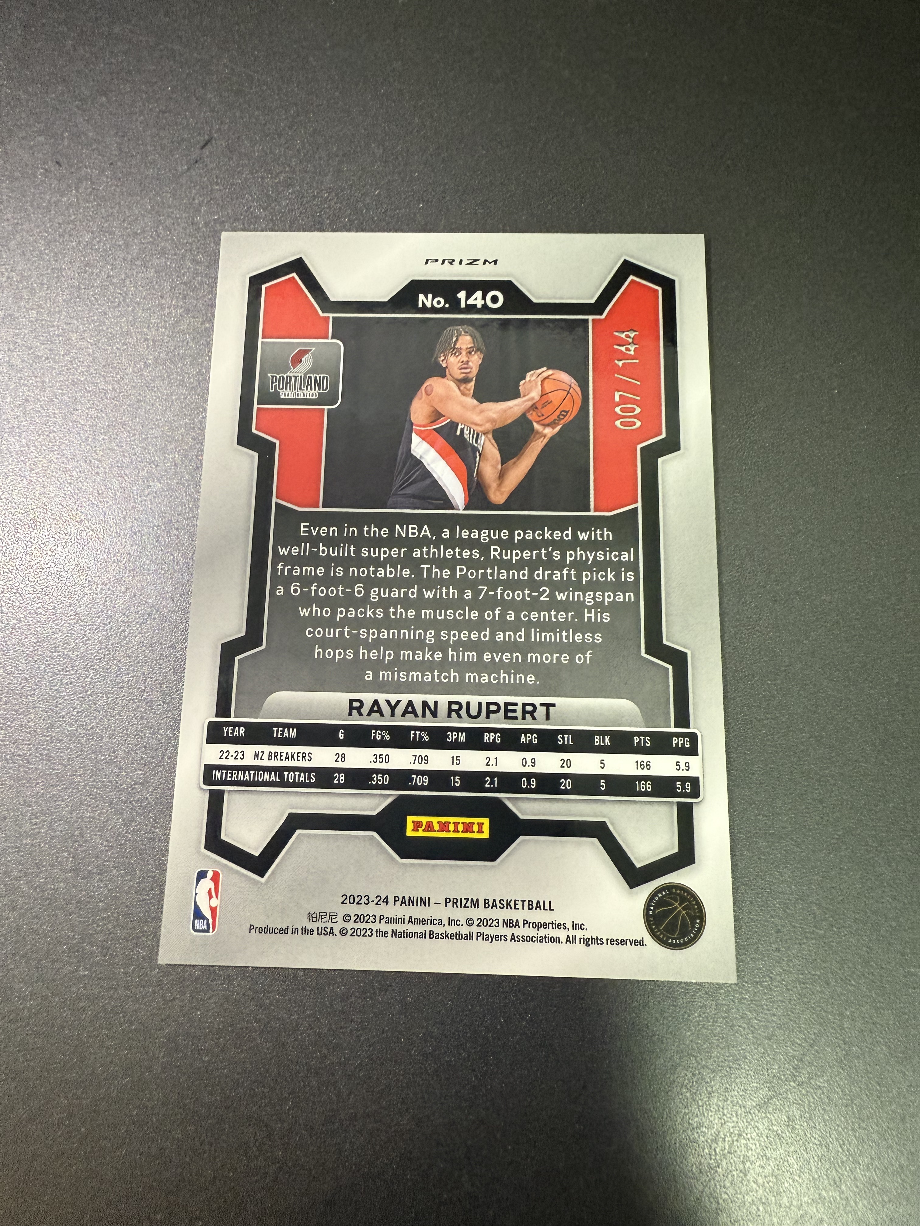 2023-24 Panini prizm Rayan Rupert RC 吕佩尔 新秀 蓝闪折 144编 积分包独占 丁