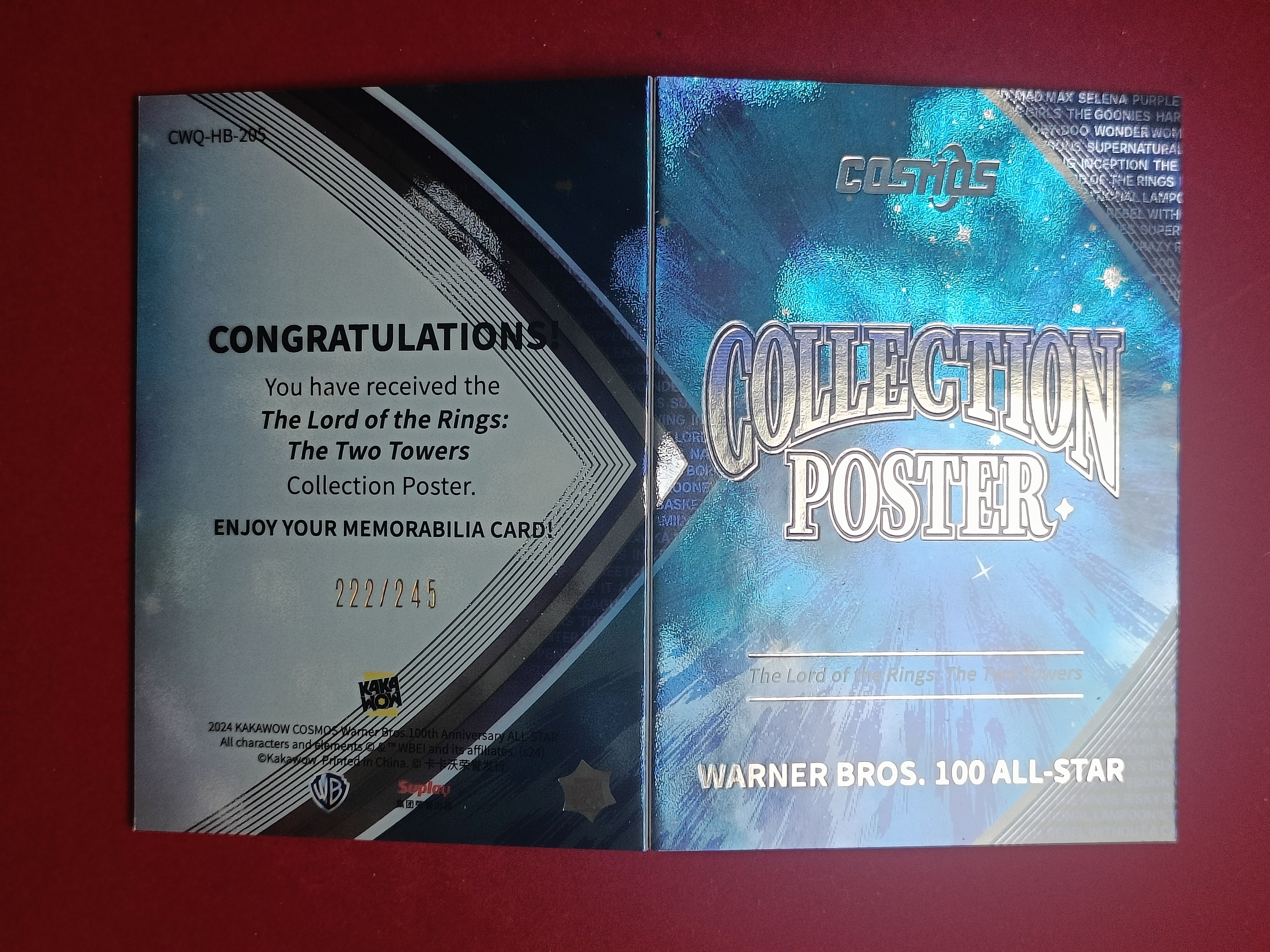 2024 Kakawow COSMOS华纳100周年全明星系列收藏卡 LORD RINGS:TWO TOWERS指环王双塔奇兵 【谦谦拍卖】CWQ-HB-295 海报小书 222/245编 S001
