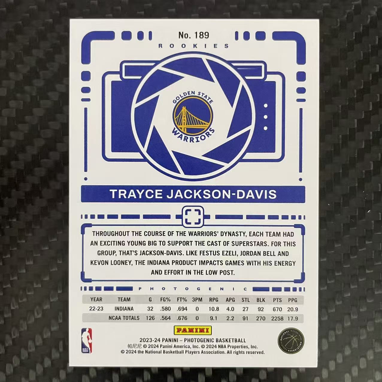 2023-24 Panini Photogenic Trayce Jackson Davis RC 【杰克森拍卖】特雷斯 杰克逊 戴维斯 勇士 新秀 75编 碎冰折 雕哥