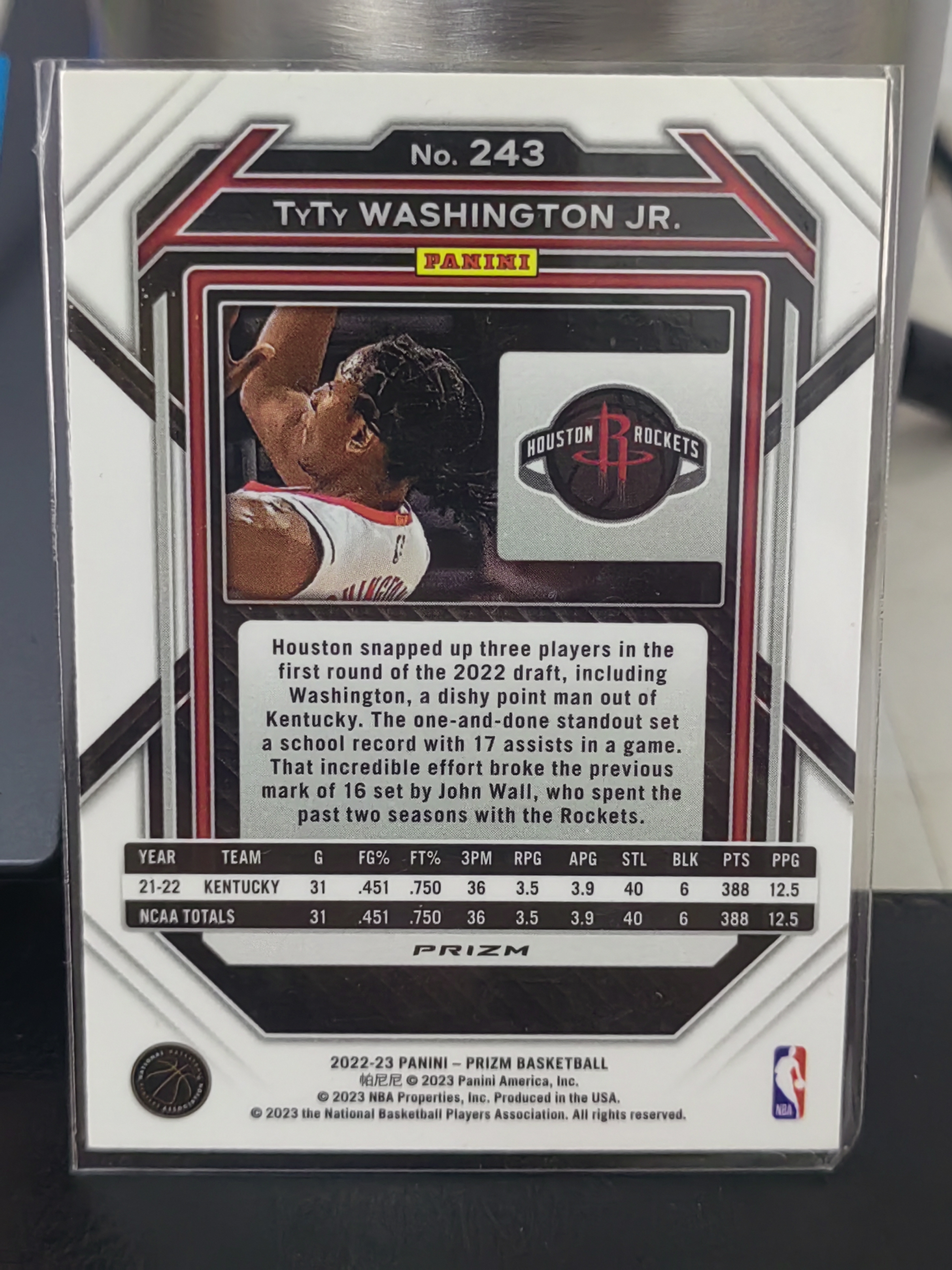 2022-23 Panini PRIZM TyTy Washington Jr. RC PZ 新秀 银折 小泰泰华盛顿 火箭 篮 白边白角 不保卡品 卡品如图